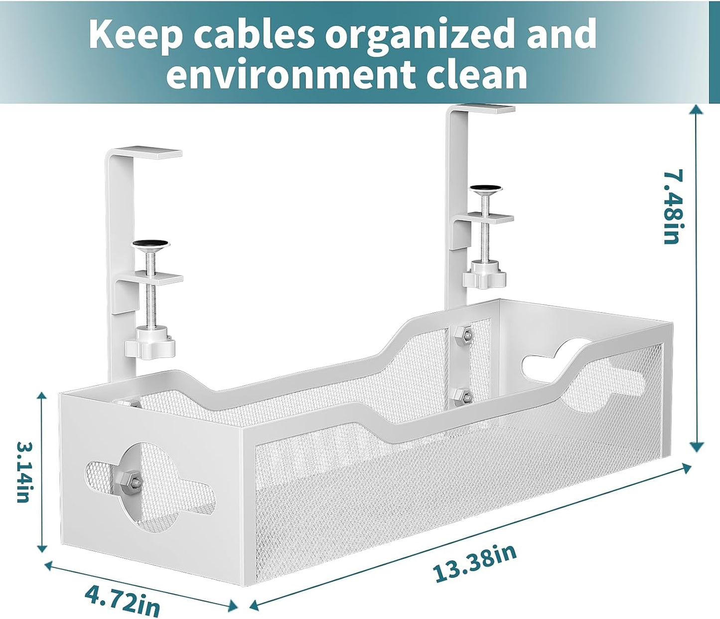 Under Desk Cable Management Tray 2 Pack, No Drill Cable Organizer With Clamp for Standing Desk, Easy to Install Cord Management System, No Damage Wire Organizer