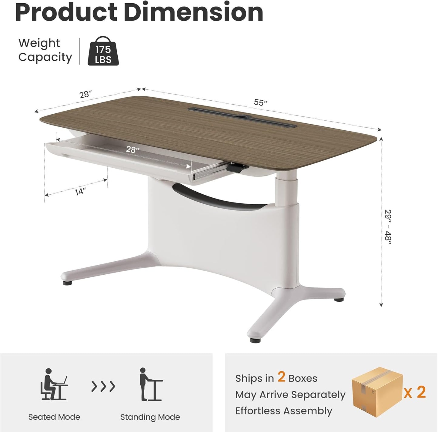 COLAMY Electric Standing Desk, Whole-Piece Gaming Desk with Dual Motors, Ergonomic Footrest, Drawers for Storage, Adjustable Height Sit-Stand Desk for Home Office (Veneer Desktop, Walnut + White)