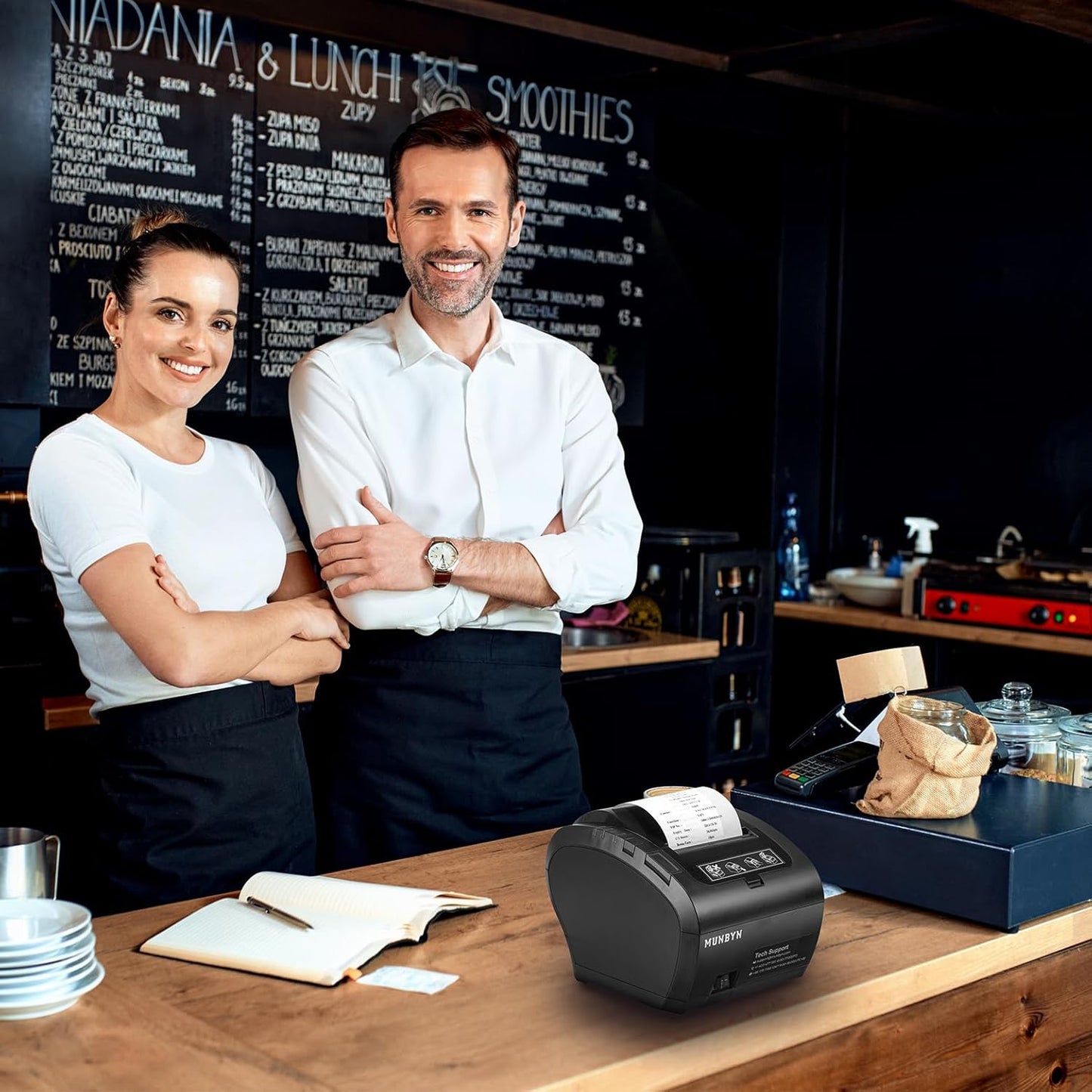 MUNBYN WiFi POS Receipt Printer, 80mm Thermal Receipt Printer with USB/LAN/RS232 Port,Compatible with Android/Windows/iOS, Retailer and Restaurant Kitchen Use, Wall Mount, Black