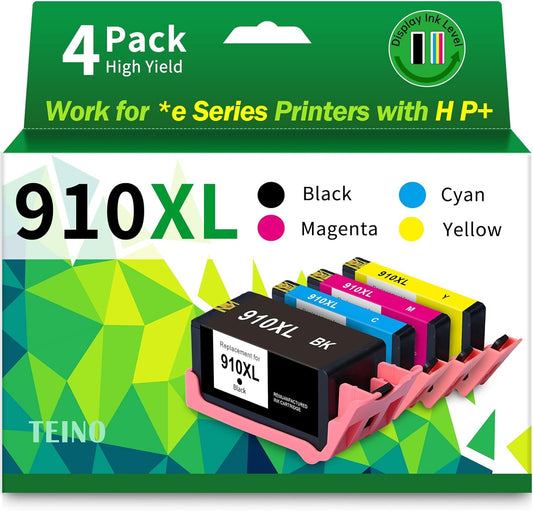 910XL Ink Cartridges Replacement for HP 910XL Ink Cartridges Combo Pack 910 Ink Work with OfficeJet Pro 8015e 8025e 8020 8028e 8010 8035e Printers (4-Pack 910XL Black and Color Combo Pack)