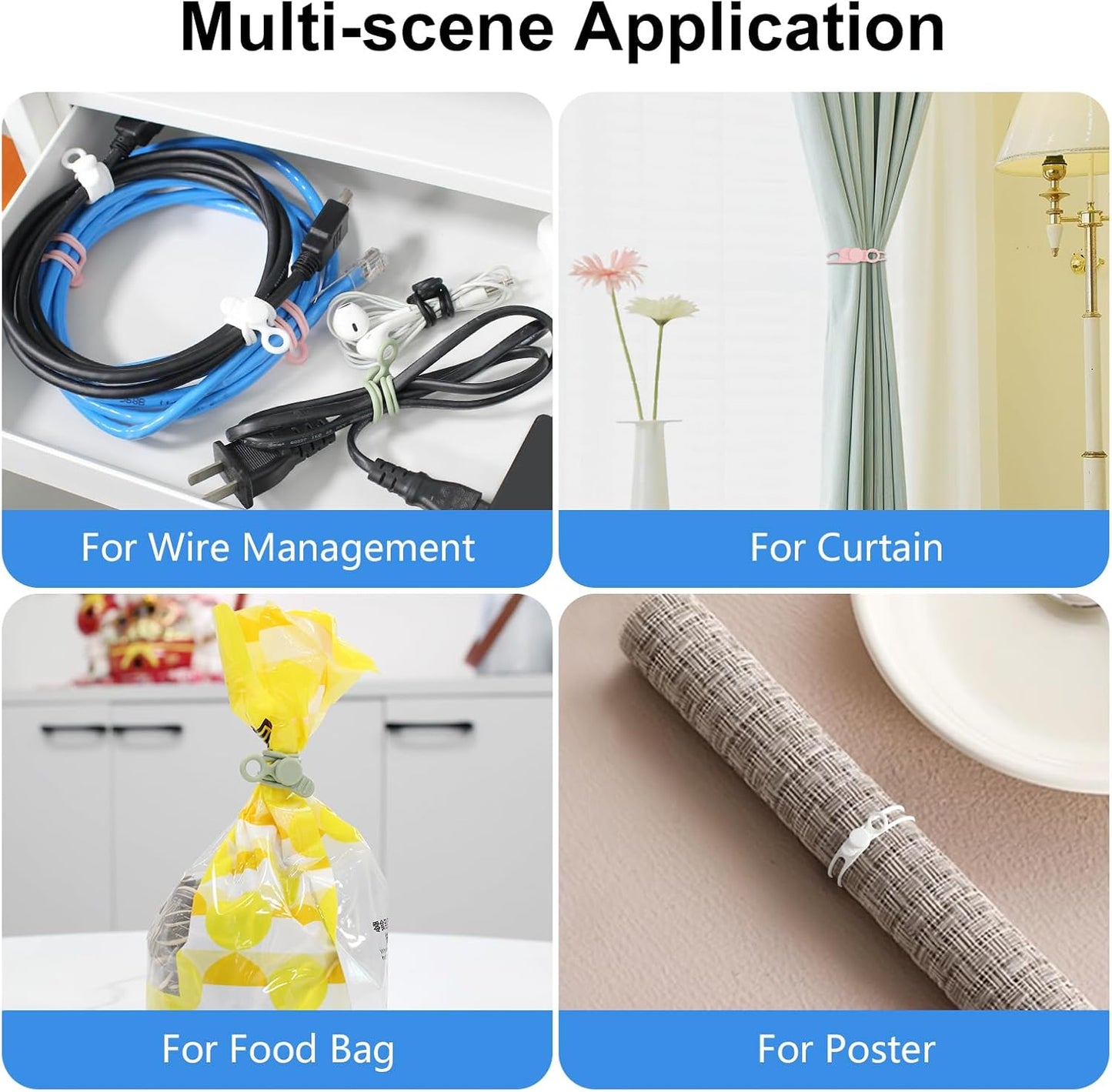 OneLeaf 30Pcs Cord Organizer, Silicone Cable Ties Reusable, Cord Ties for Electronics, Multipurpose Elastic Wire Ties, Travel Essentials for Cable Organizer, Wire Organizers for Fastening Cords