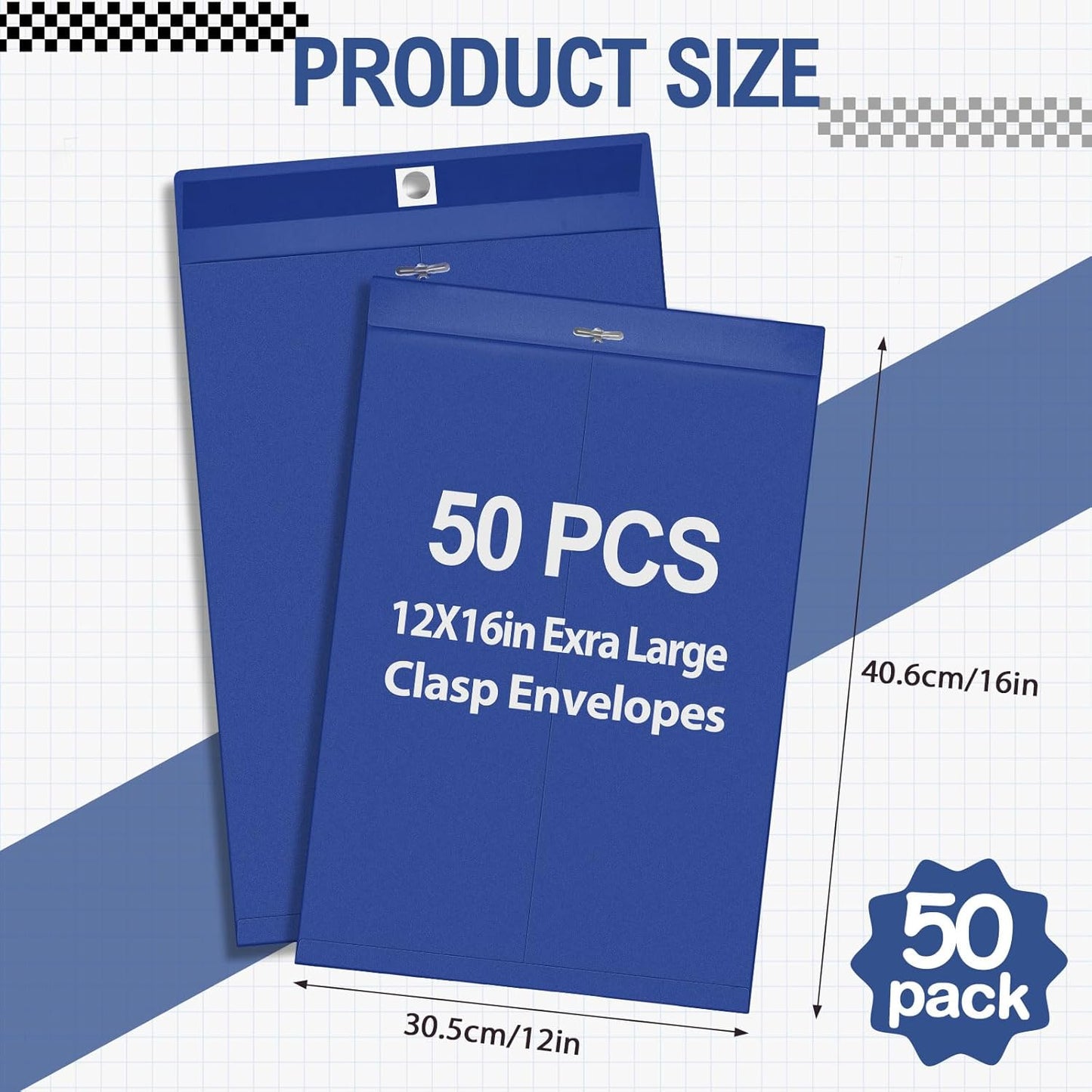 Geyee 50 Pcs 12 x 16 Inch Navy Blue Manilla Clasp Envelopes Letter Size Mailing Envelopes with Clasp Closure for Filing Storing Documents Office Home Business School