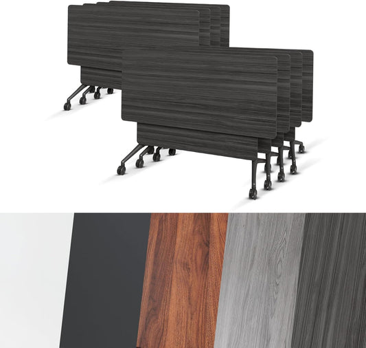 Conference Room Table, Folding Conference Tables,Thicken Grey Tabletop,Flip Top Wooden Seminar Meeting Room Table for Conference Room Offices (8, BlackWoodGrain, 55.1”)