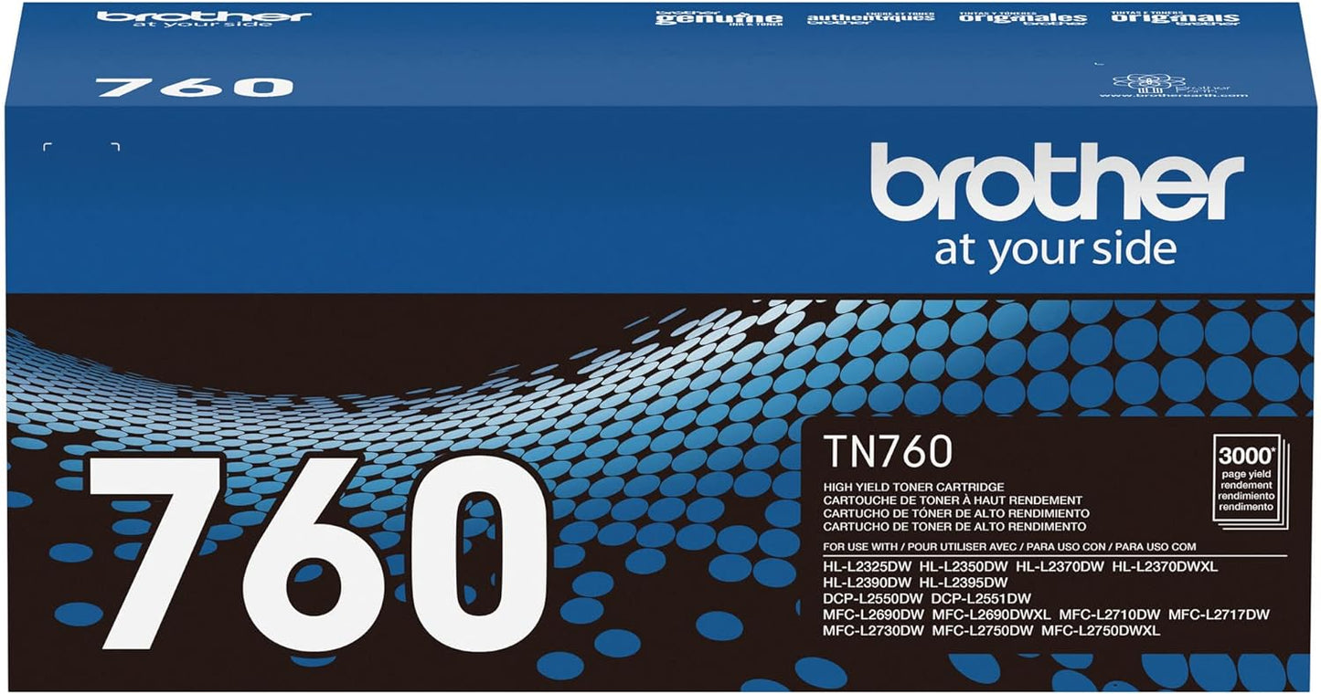 Brother Genuine TN760 High Yield Black Toner Cartridge, (for use with MFC-L2710DW MFC-L2750DW HL-L2350DW HL-L2370DW HL-L2395DW HL-L2390DW DCP-L2550DW Printers) (Pack of 3)