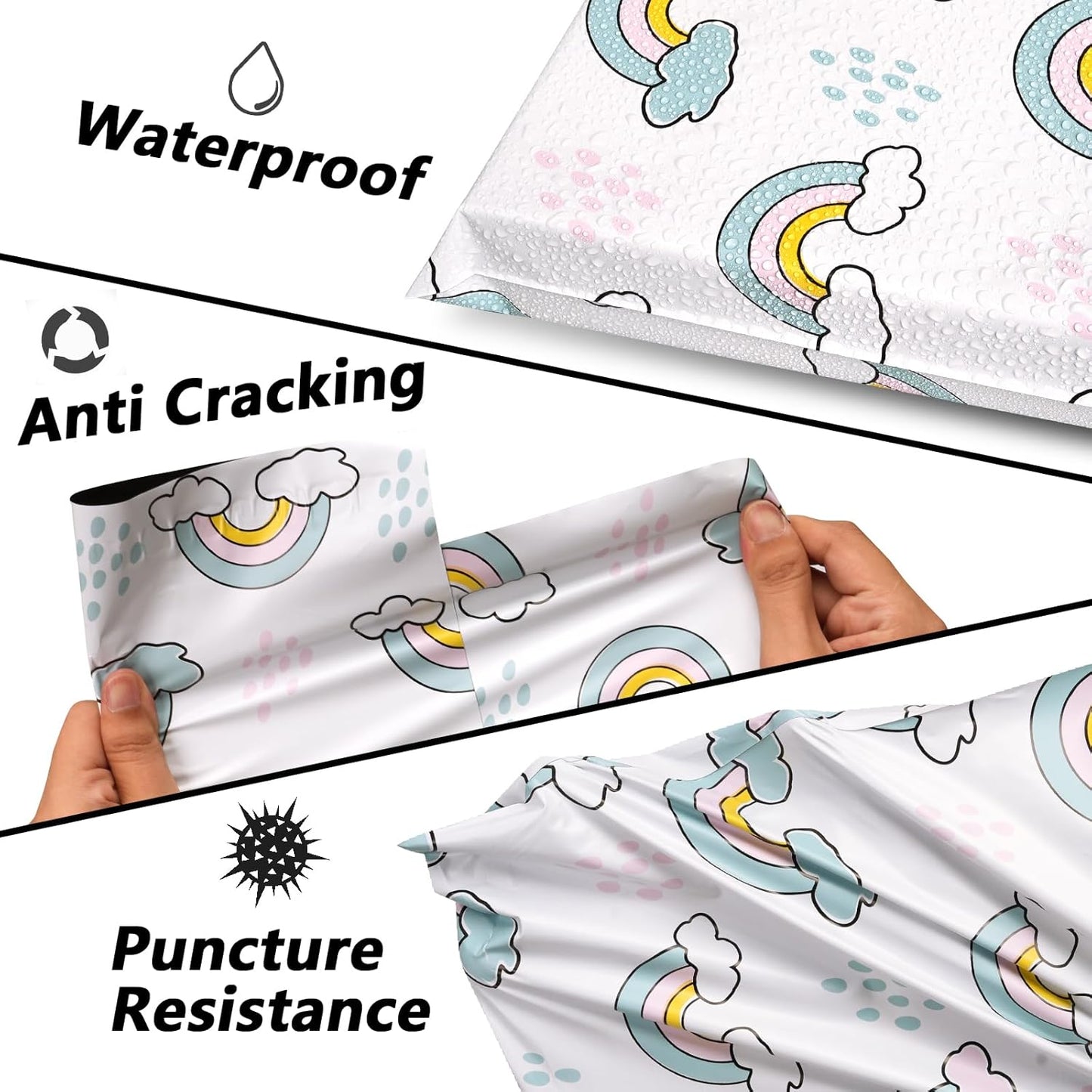 Poly Mailers 10x13 Inch 25 Pcs - Rainbow Printed Shipping Bags, 2.4mil Thickness, Waterproof and Tear Resistant Mailing Envelopes, Self-Sealing Packaging Bags for Small Business