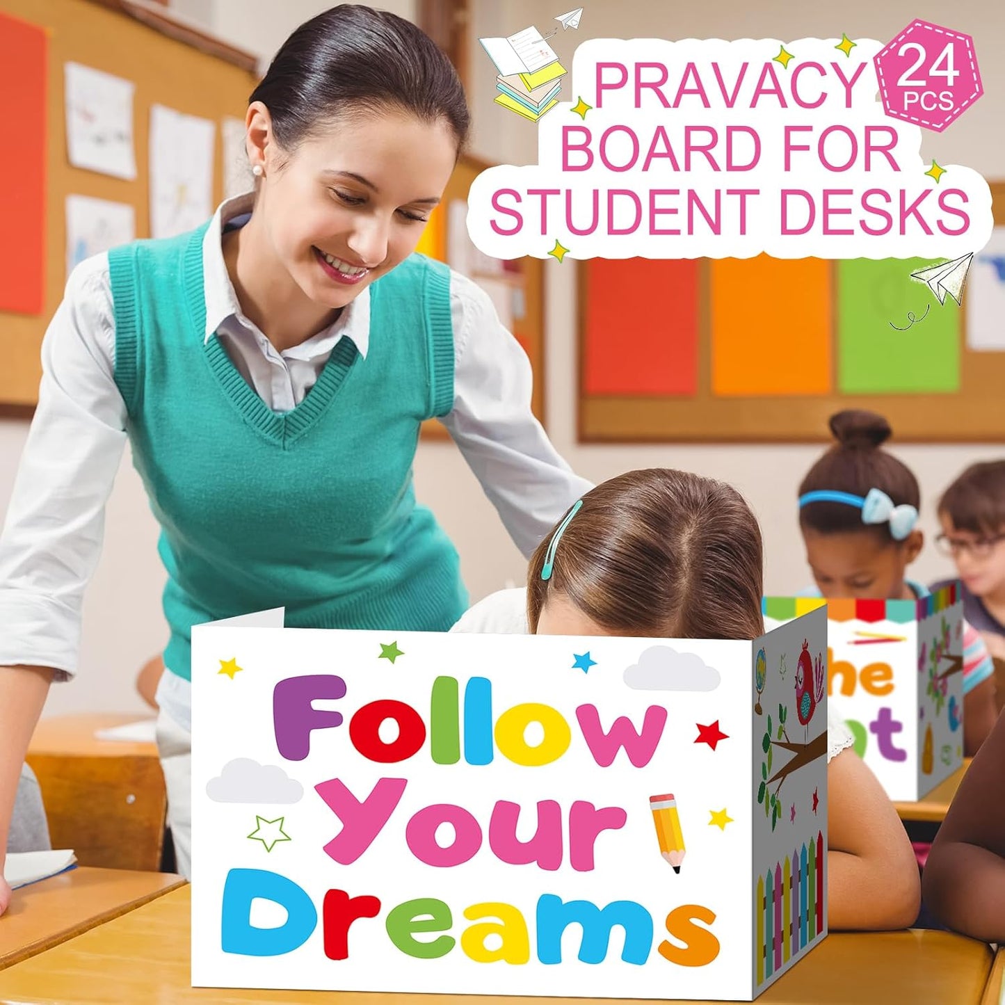 Honoson 24 Pcs Bulk Inspirational Privacy Folders for Students Cardboard Test Privacy Boards Motivational Words Desk Dividers Shield for Classroom School Study Supplies, 6 Styles(Energetic)