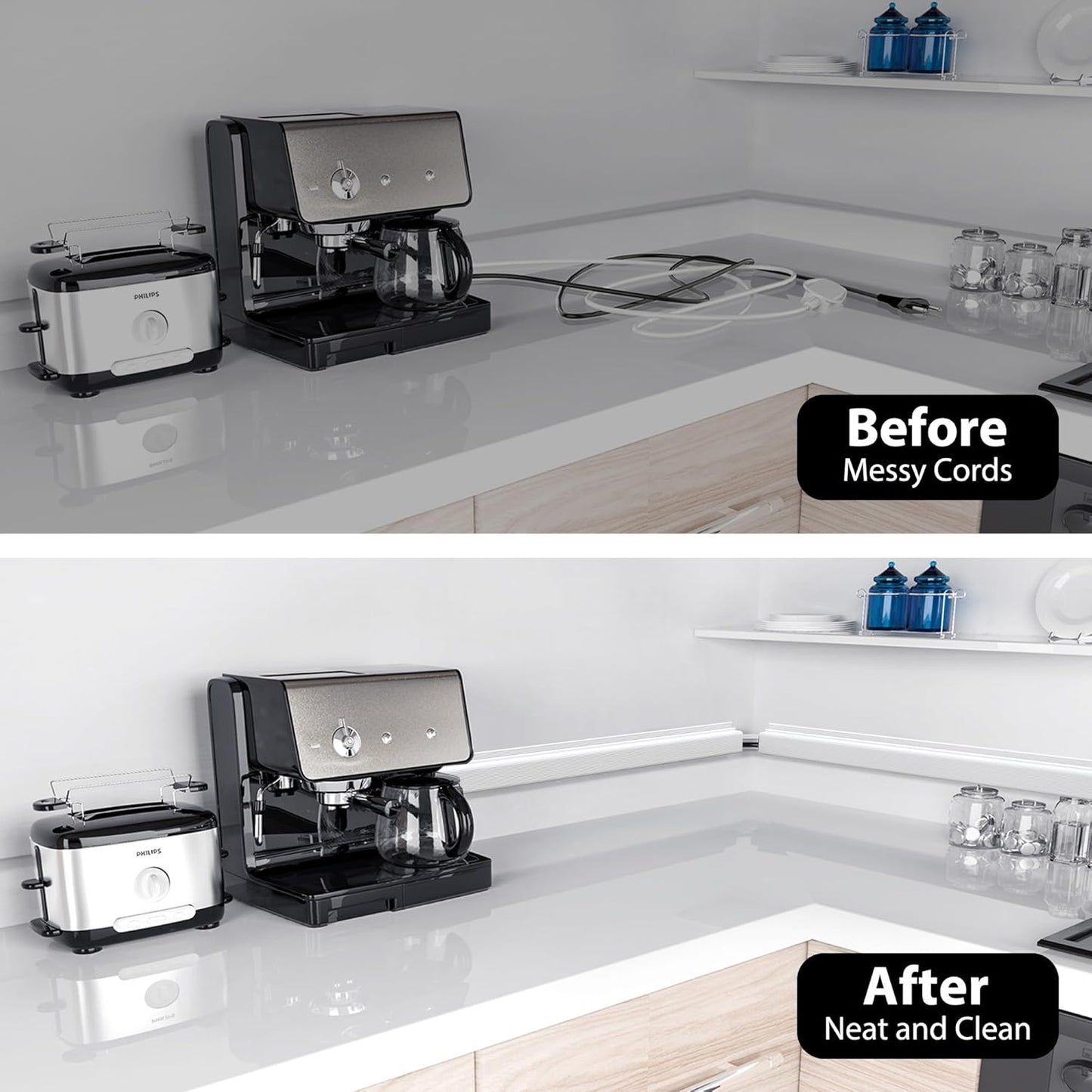 YECAYE 94.2 in Cable Management Under Desk,Easy Install Adhesive Mount Cord Hider,Cord Organizer,Wire Management,Wire Hider for Office Organization,Child & Pet Proof,White