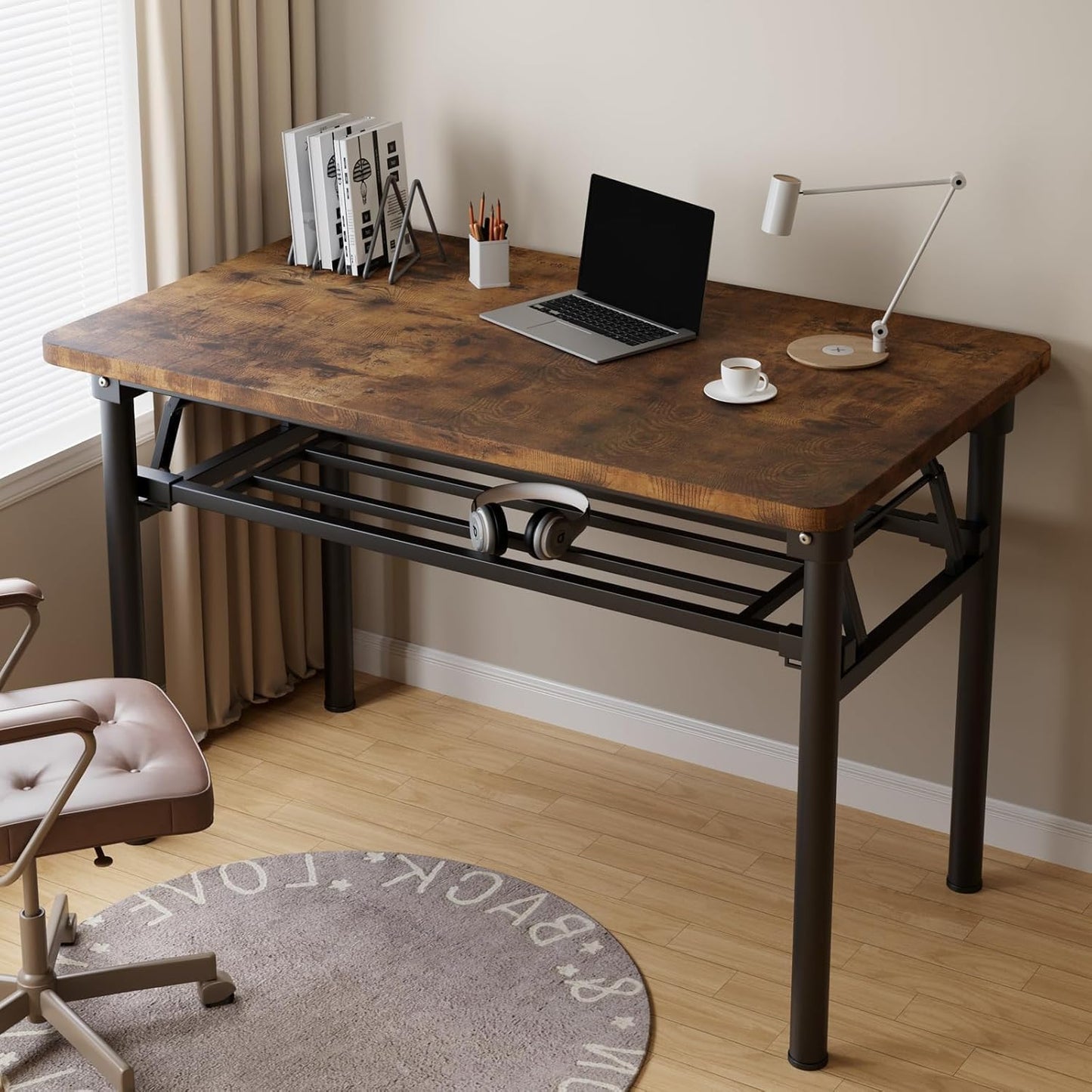 Small Folding Desk No Assembly,39.4 Inch Folding Computer Desk Small Foldable Table for Home Office.