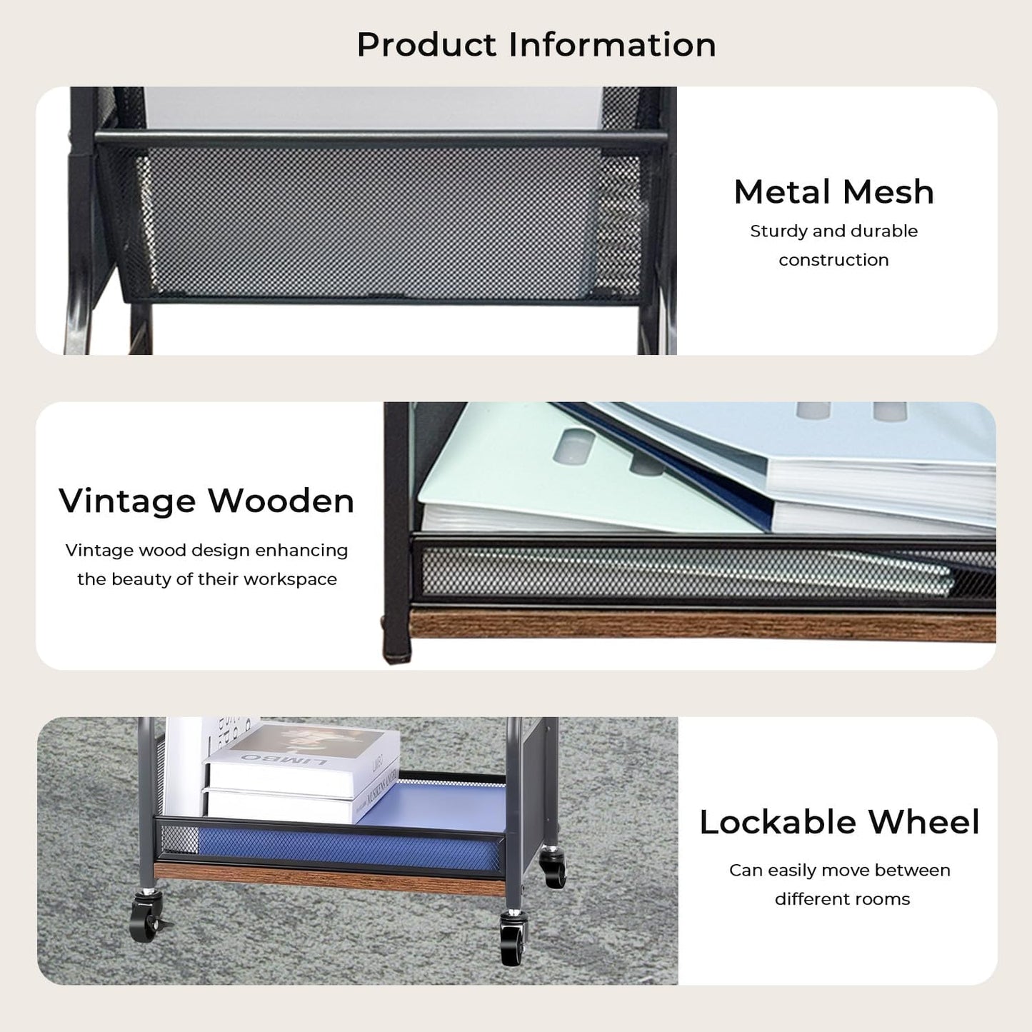 8-Tier Rolling File Cart with Lockable Wheels, Dual-Sided Bookshelf and Storage Racks, Easy to Assemble Space-Saving Utility Organizer for Home, Office, Classroom, School, or Living Room