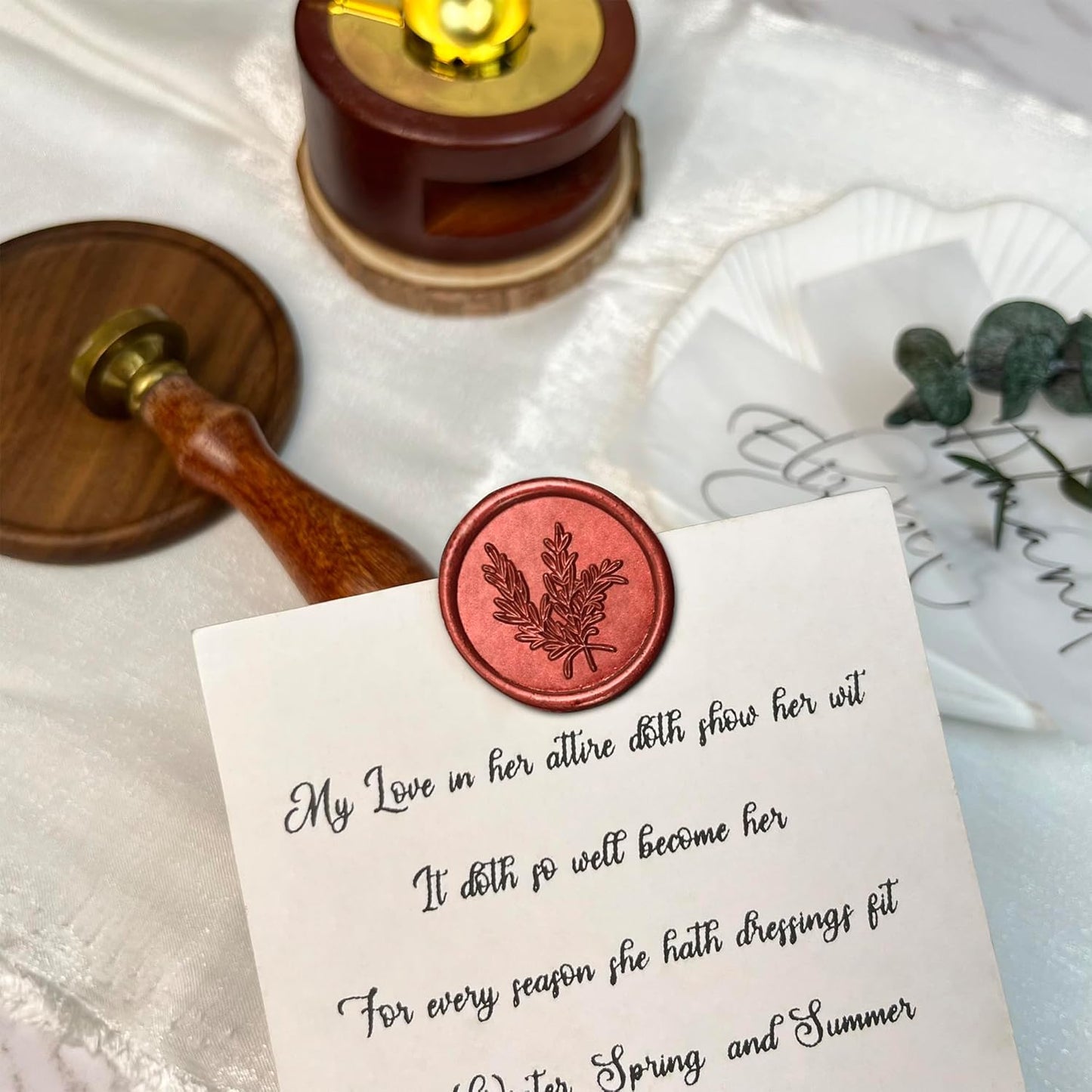 100Pcs Wax Seal Stickers Handmade Envelope Seals Self Adhesive Wax Stickers for Wedding Party Invitations, Envelope, Gift Wrap, Christmas(Rosemary Style, Red)