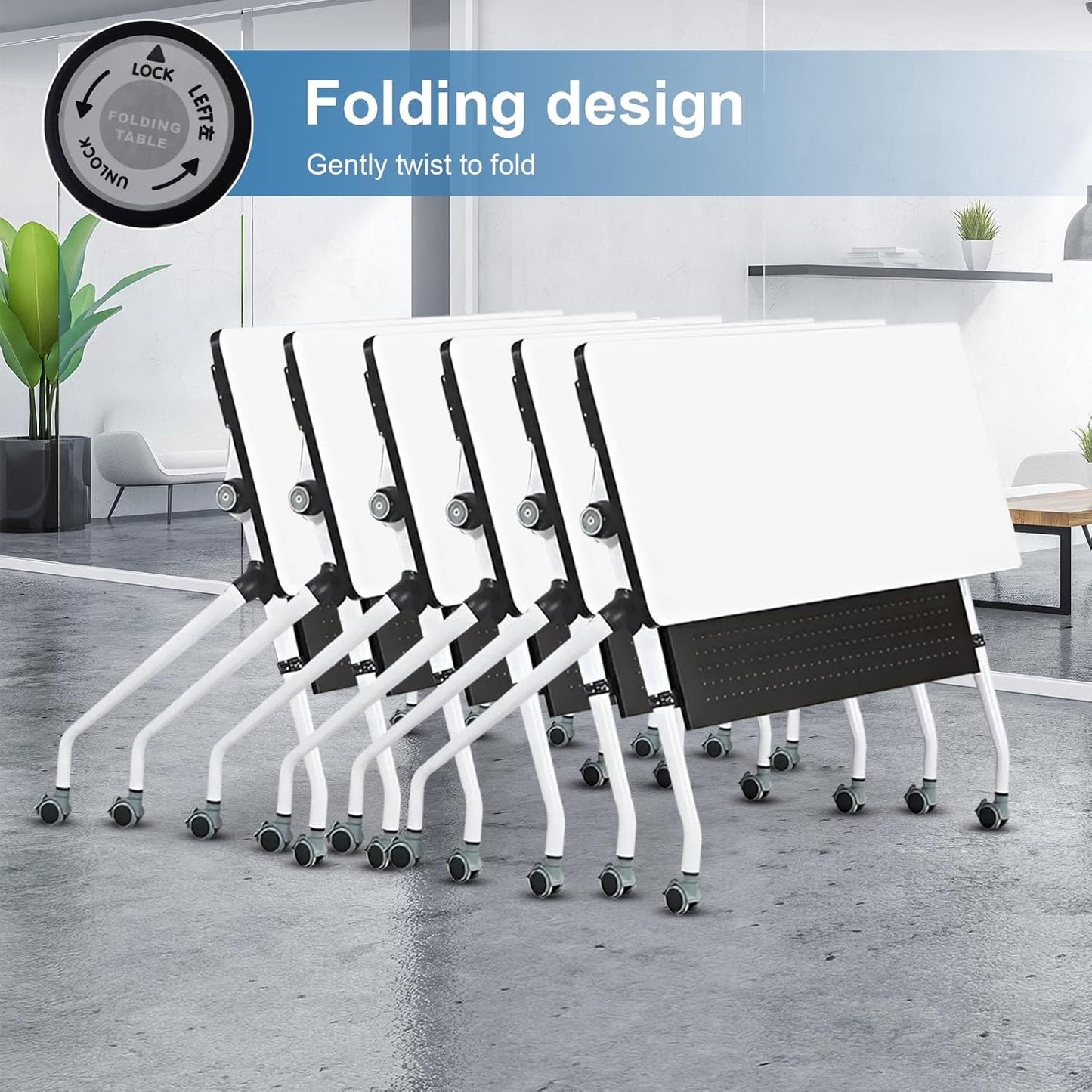 Conference Table, Folding Conference Room Tables, Mobile Training Tables with Silent Wheels, Large Rectangular Modular Seminar Table Office Computer Desks for Classroom White (2Pack L70.9in)