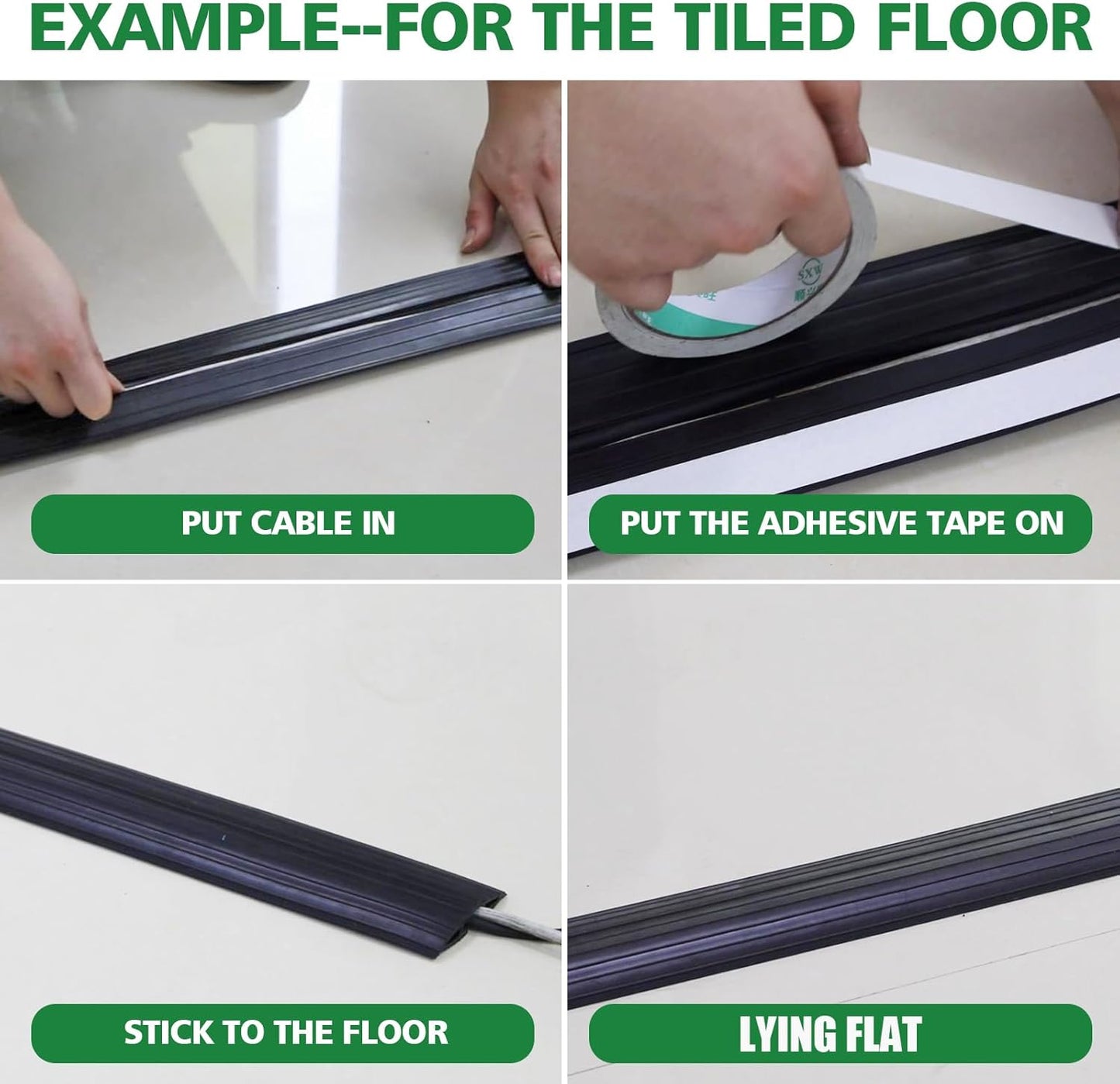 10ft Floor Cable Cover Heavy Duty PVC Cord Cover Wire Cover to Prevent Trip Hazard for Home Office or Outdoor(10ft, Black)