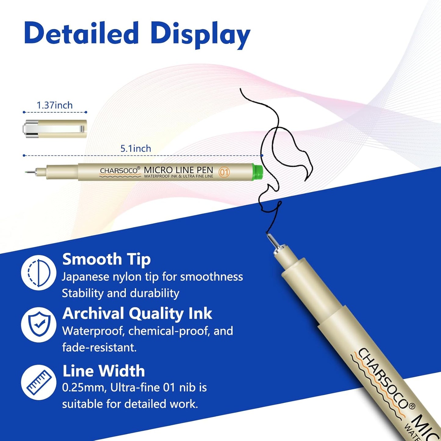 01 Micro Pen, Fine Point Pen with 36 Colors, Waterproof Archival Ink, 0.25mm Fineliner Ink Pens for Artist Illustration, Sketching, Anime, Manga, Technical Drawing and Scrapbooking