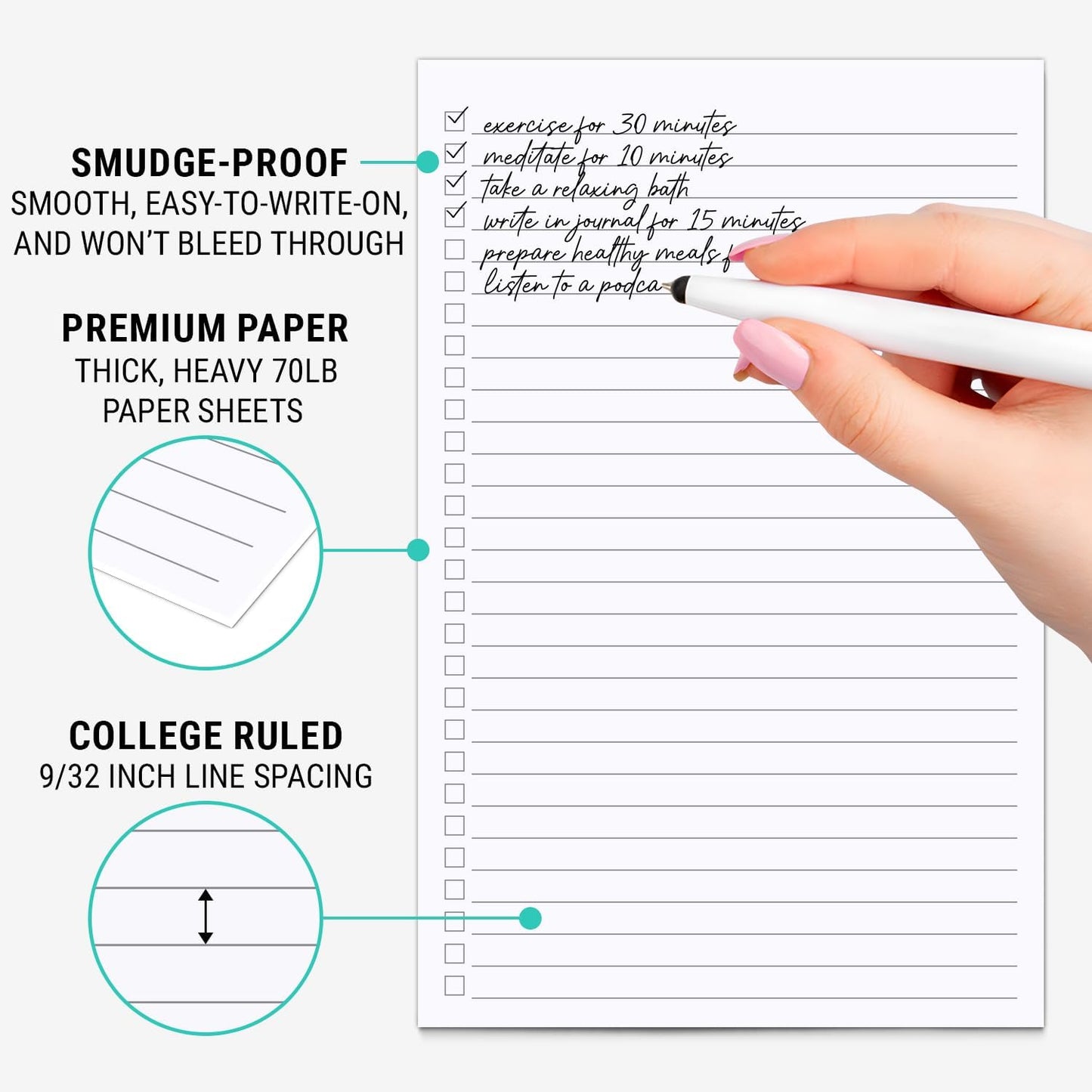 321Done Checklist Notepad Planning Pad - 50 Sheets (5.5x 8.5) To Do Tear Off, Checkbox List - Made in USA - Blank Plain White