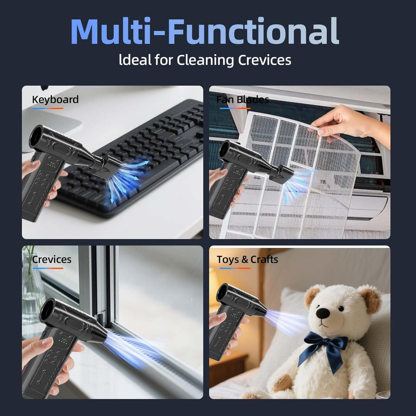 fourq Compressed Air Duster,Mini Vacuum Cleaner 2-in-1,4000 mAh,130,000 RPM Brushless Motor,8000Pa，120MPH/1.1LB Thrust Car Dryer Air Blower for Car Cleaning,Computer Cleaning