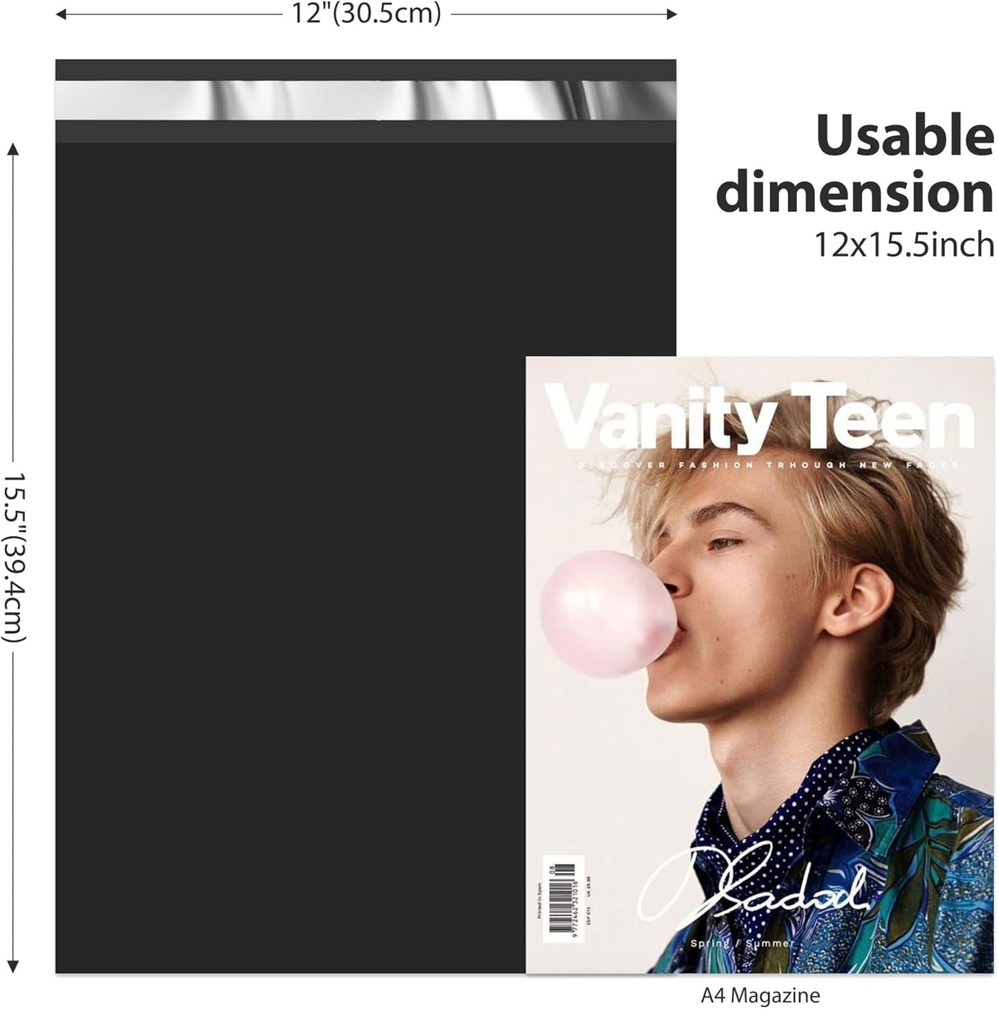 Fuxury Poly Mailers 12x15.5 Inch 1000 Pack, Bulk Shipping Bags for Clothing, Strong Adhesive Shipping Envelopes for Small Business Suppliers,Waterproof Mailers Poly Bags Mailing Envelopes Black