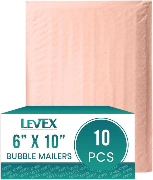 Levex - #0 6" x 10" [10 Pack] Light Pink Poly Bubble Mailers, Padded Envelope Mailers, Packing Envelope & Mailing Bags for Shipping