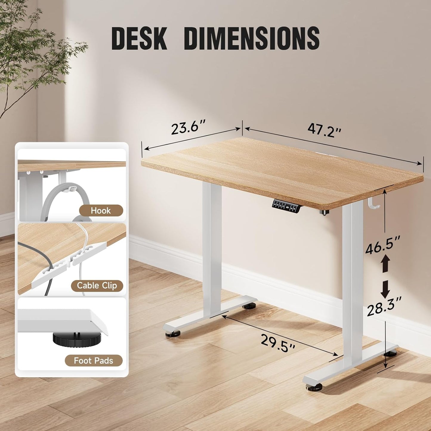 Veken 47.2 Inch Electric Standing Desk, Height Adjustable Sit Stand Up, Wood Desktop, Work Home Office Computer PC Desks, Gaming Writing Study Bedroom Rising Table, Nature