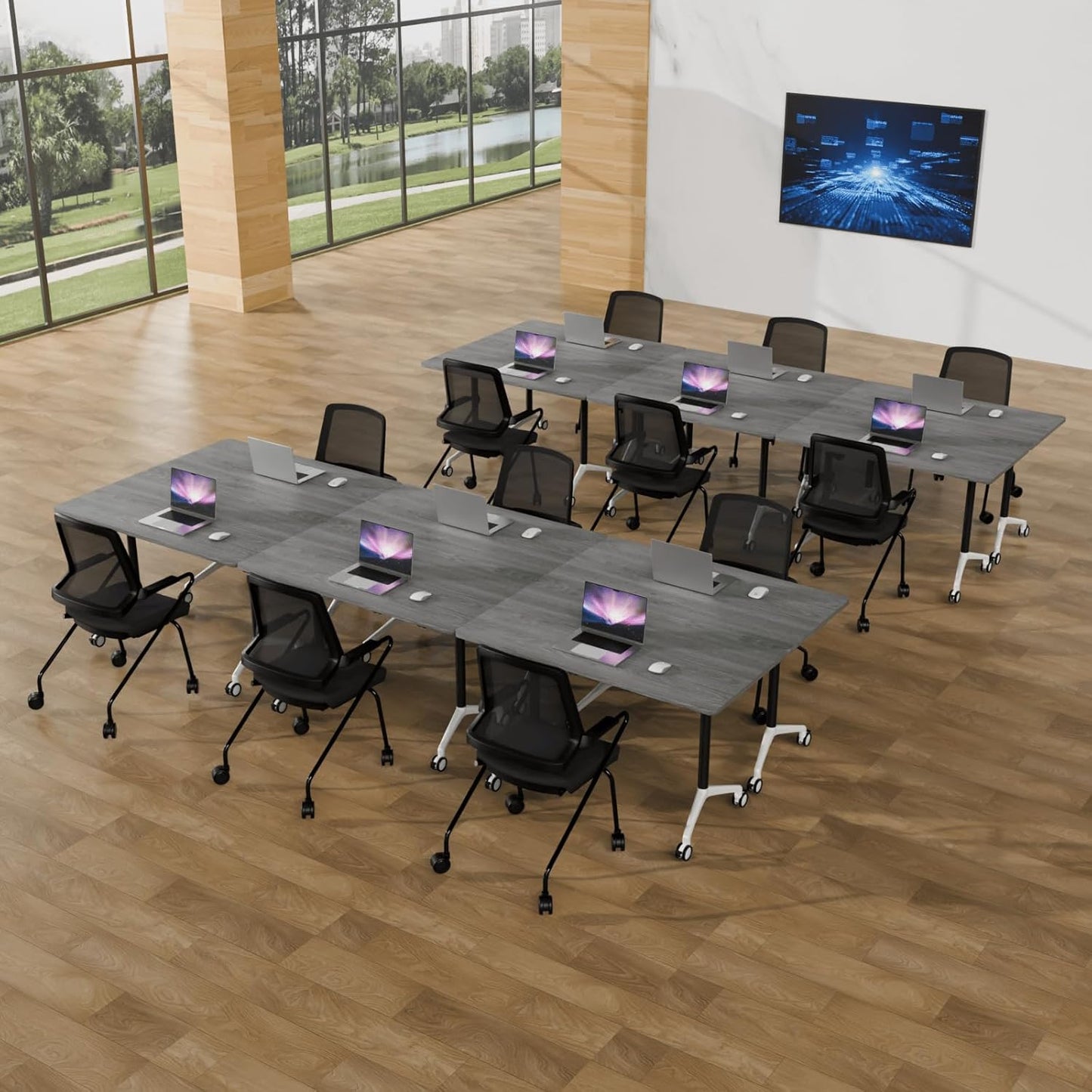 Conference Room Table with Flip-Top Design for Dynamic Meetings, Business Table Computer Desk with Heavy-Duty Frame,Foldable Seminar Meeting Tables for Home Office (6, B, 47.2IN)