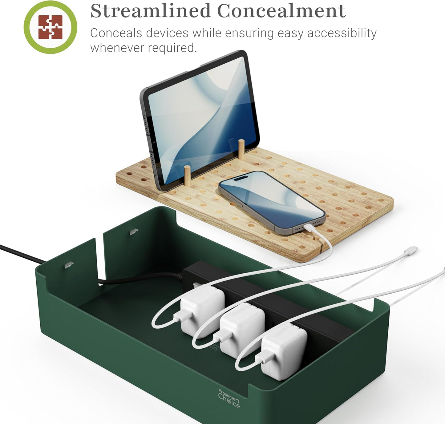 Prosumer's Choice Bamboo Charging Station - Multi Charger Station Organizer - Desk Docking Station for Phones, Tablets, Laptop - Wooden Charging Station with Removable Dividers - Cables Not Included