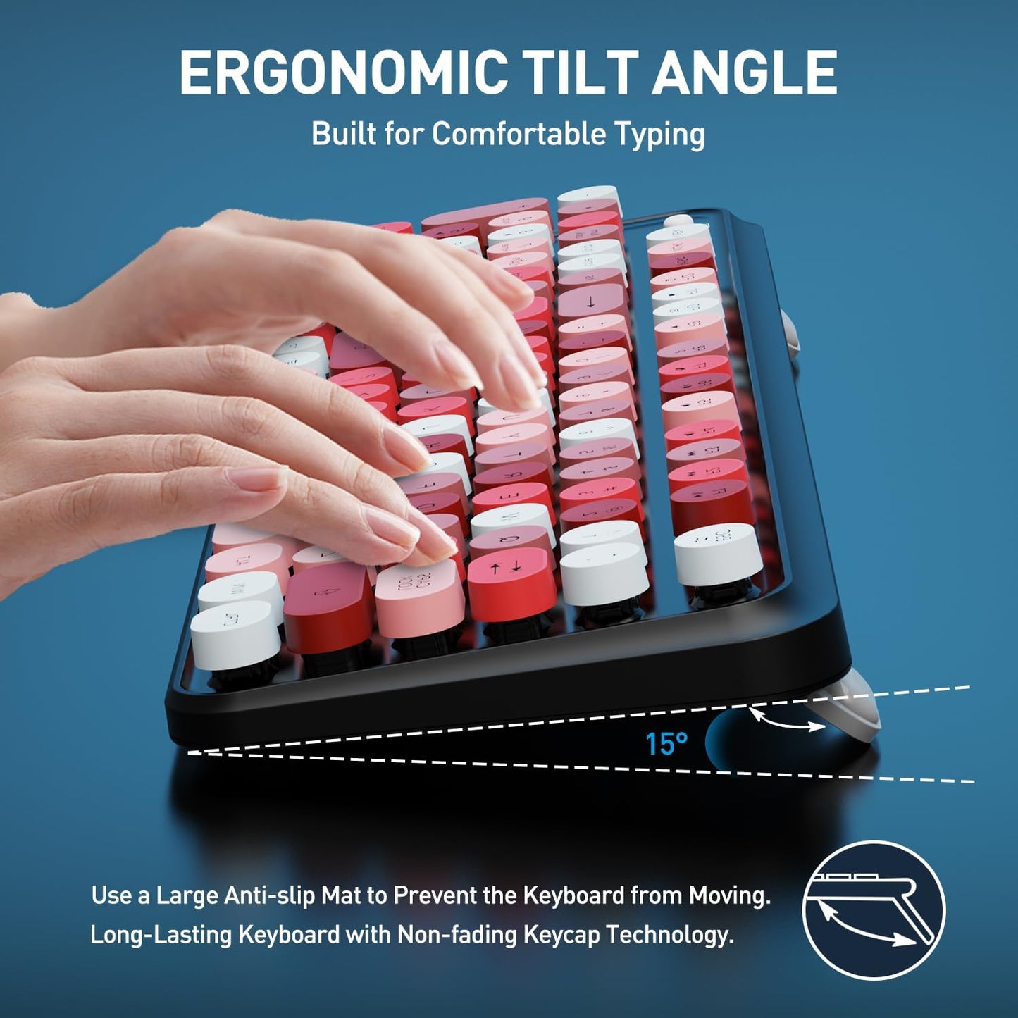 FOPETT 2.4GHz Wireless Keyboard and Mouse Set with Switch Button - Full-Size Keyboard - Compatible for Windows/Laptop/PC/Notebook/Smart TV and More - Black Colorful