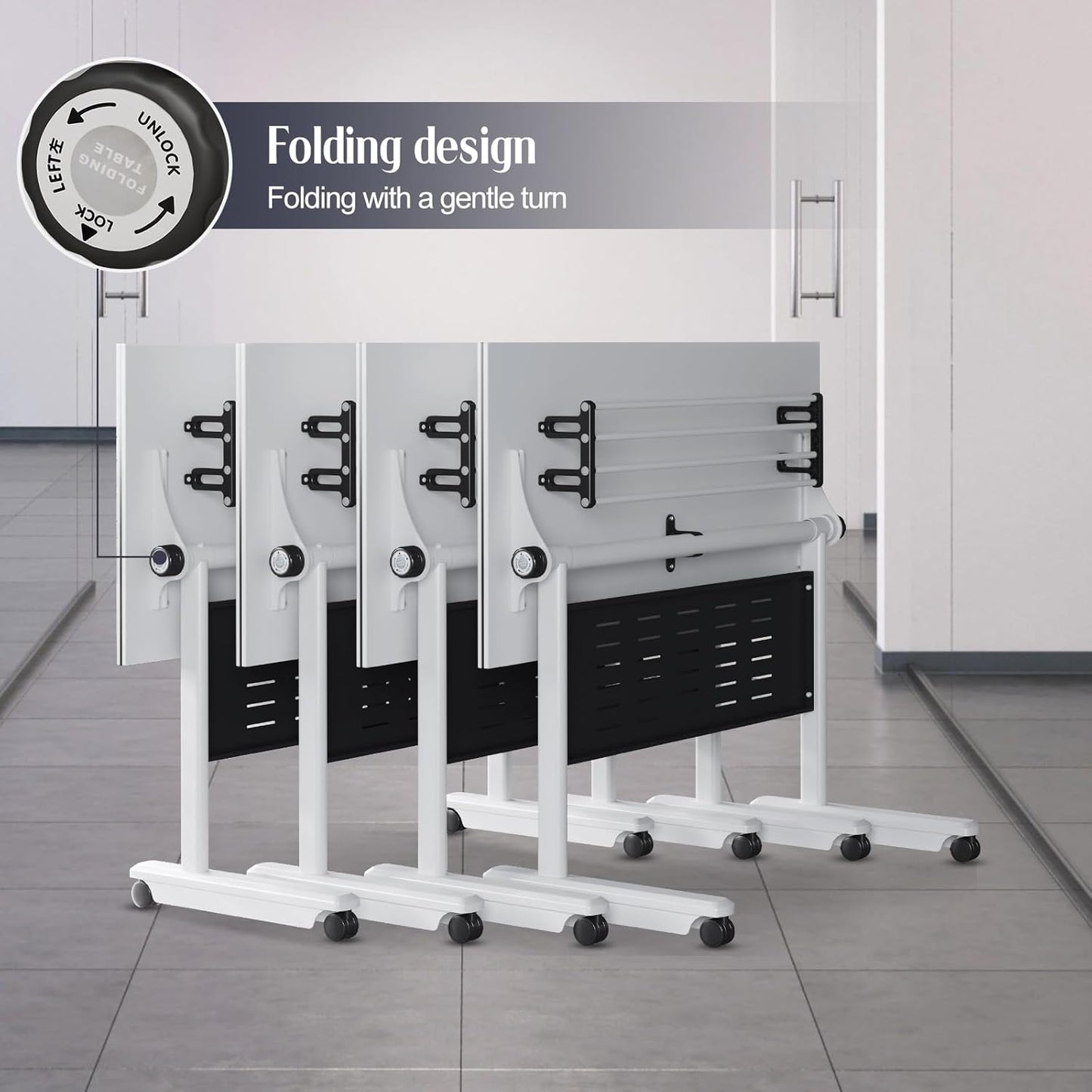 4Pack Conference Room Table, Folding Conference Table for Office Classroom, Mobile Training Tables with Casters Silent Wheels, Large Rectangular Convertible Modular Seminar Tables (L47.2in)