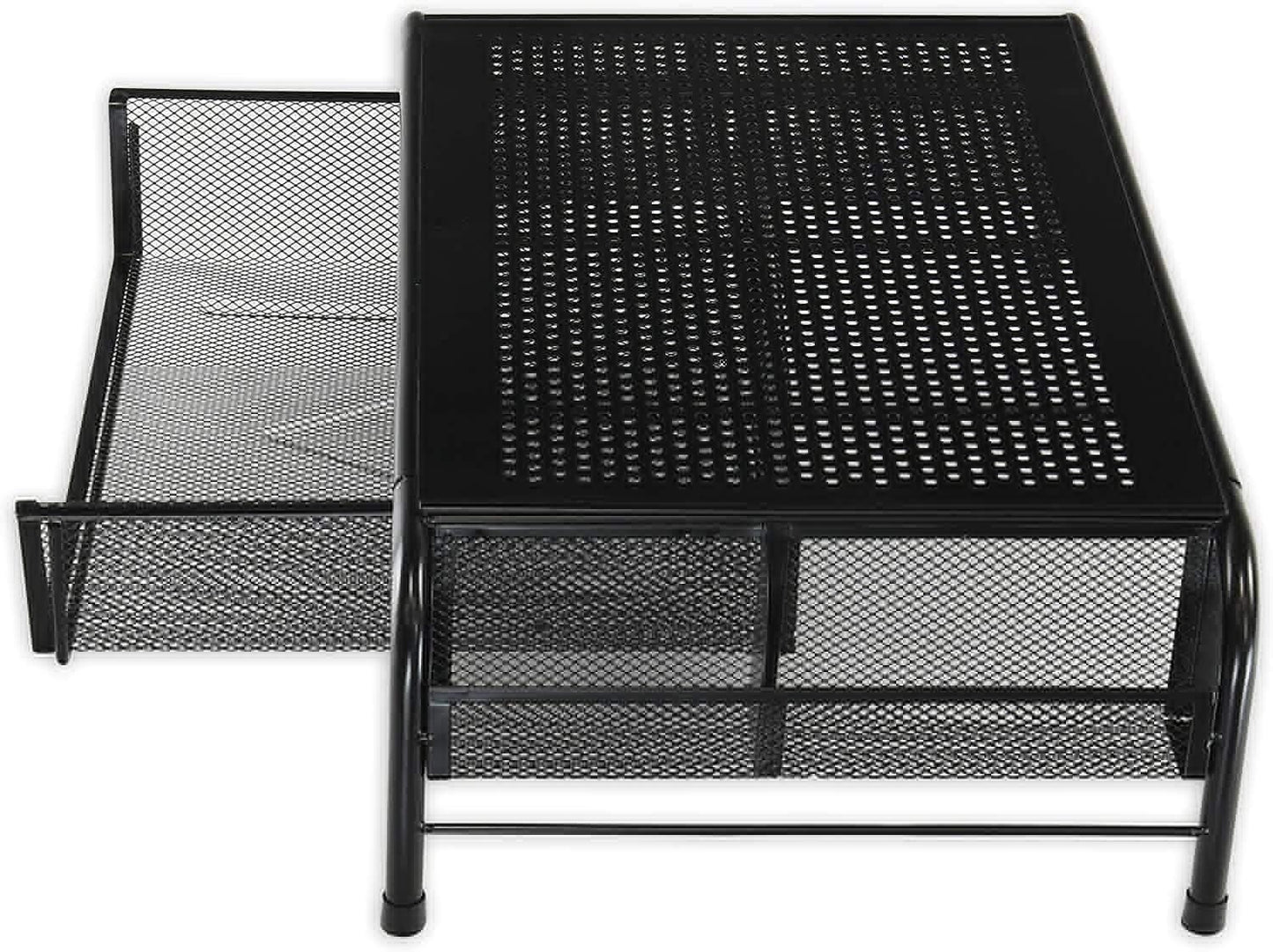 Simple Houseware Metal Desk Monitor Stand Riser with Organizer Drawer, Black