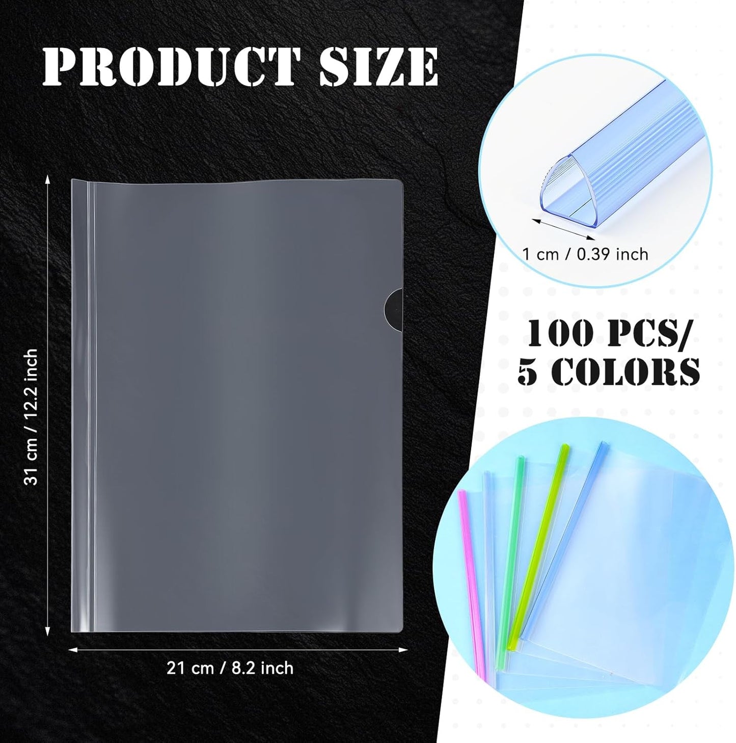 100 Pcs Clear Report Cover with Sliding Bar 50 Sheet Capacity Presentation Binder Transparent Resume Folder Plastic Folder for File Report School Office(Cute Color,Classic Style)