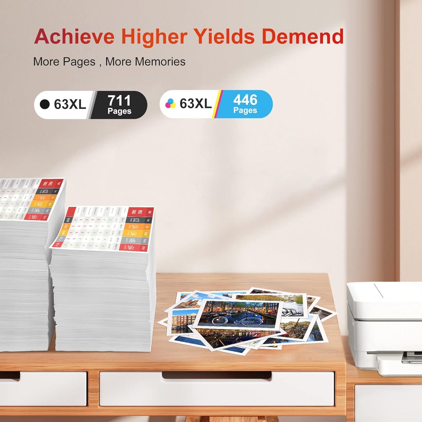 63XL Ink Cartridges Black and Color Replacement for HP 63XL Ink Cartridge Combo Pack Work with OfficeJet 3830 4650 5255 Envy 4520 4512 Deskjet 1112 3630 3634 3639 Printer (2 Black, 1 Tri-Color)