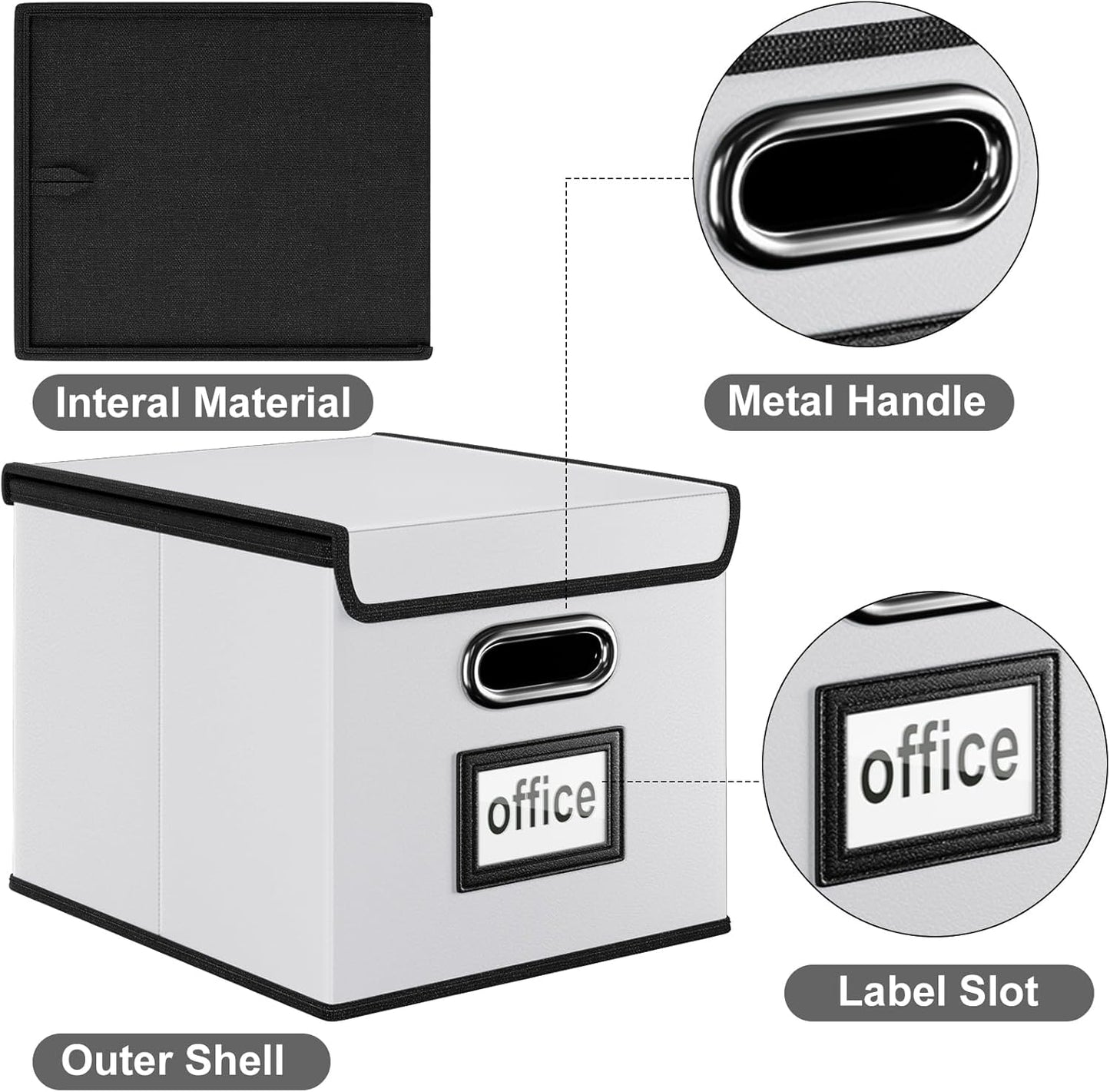 Huolewa Portable Leather File Organizer Boxes with Lids, Collapsible File Folder Organizer Boxes, Decorative Small Filing File Cabinet for Home/Office, Easily Store Documents/Hanging File Folders