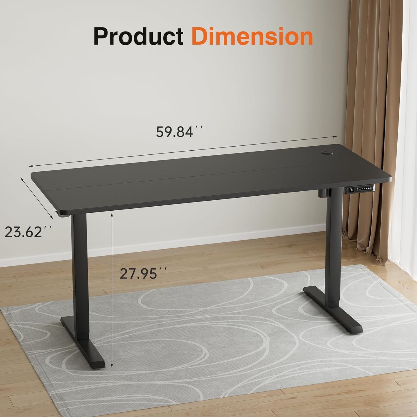 Furmax Electric Standing Desk, 59 x 24 Inches Height Adjustable Desk with Wheels, Home Office Computer Desk with Management Box (Carbon Black)
