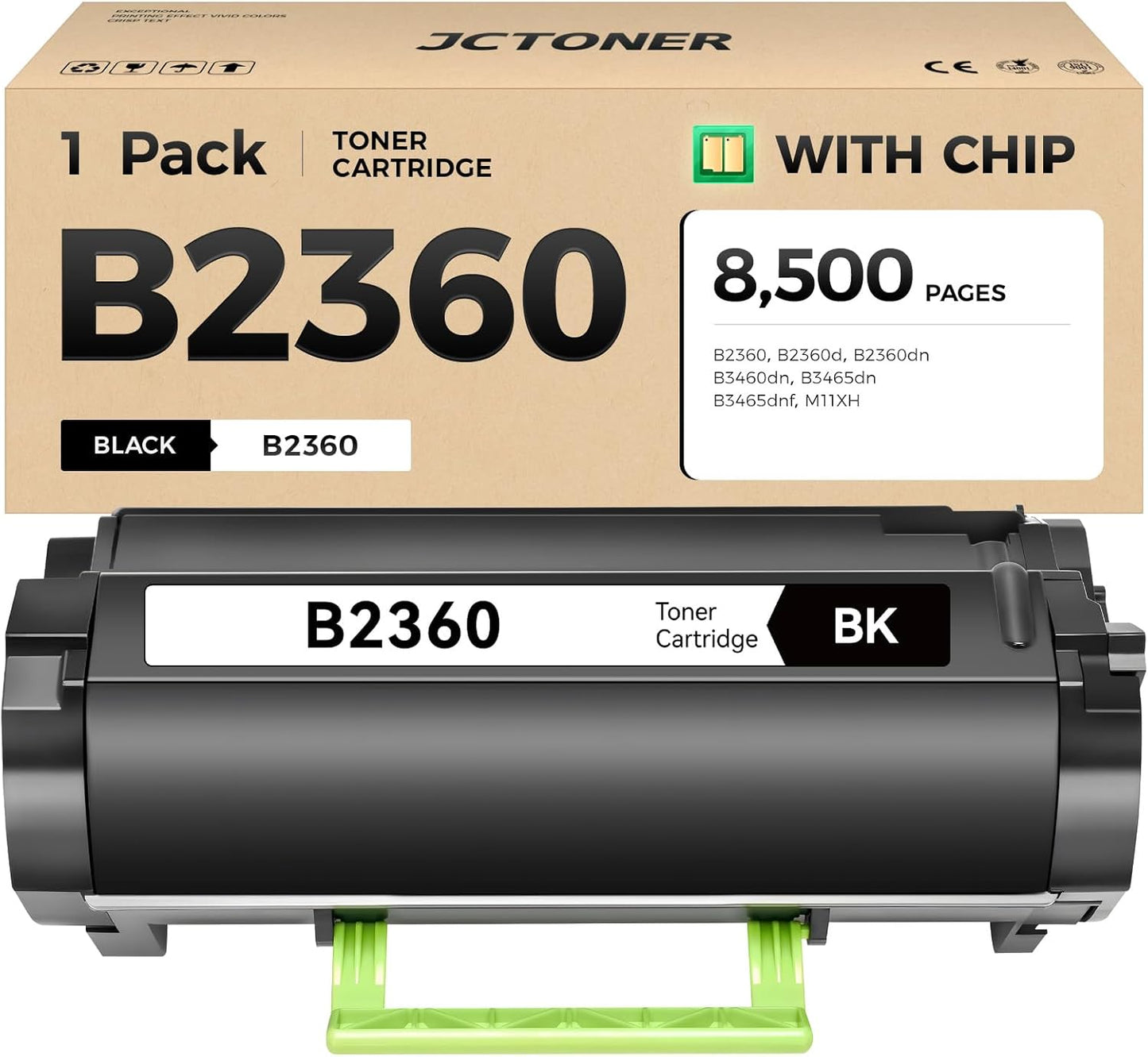 B2360 M11XH Toner Cartridge Black （High Yield with chip 1-Pack） Replacement for Dell B2360 M11XH Toner Compatible with Dell B2360 B2360d B2360dn B3460dn B3465dn B3465dnf Laser Printer Ink All-in-One