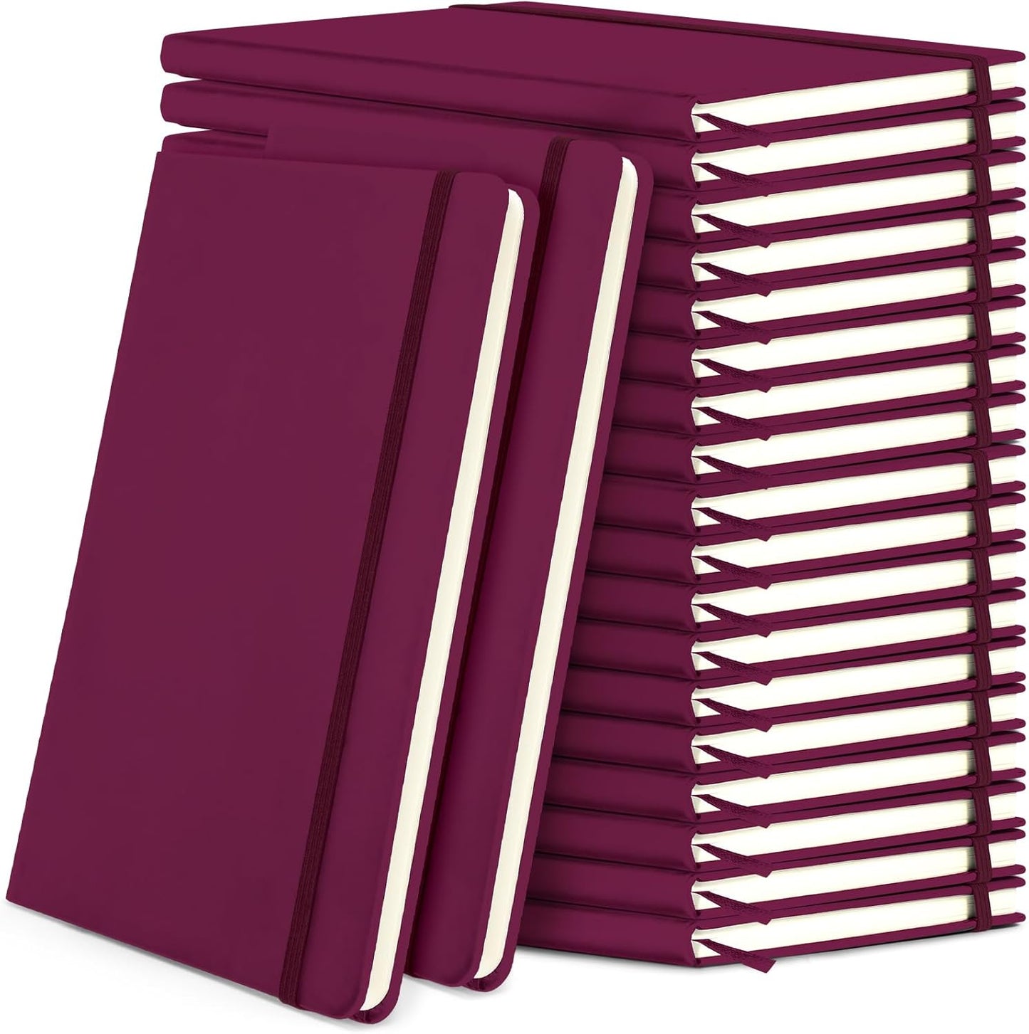 Honoson 20 Pack Lined Journal Notebooks A5 Hardcover Executive Notebook 5.5" x 8.3" PU Leather Wide Ruled Journals Bulk with Elastic Band for Home Business Office School Supplies(Burgundy)