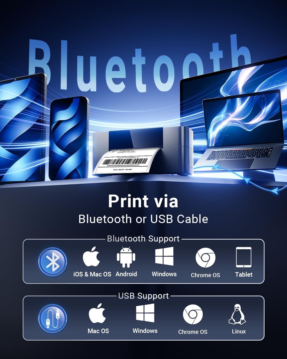 Bluetooth Thermal Shipping Label Printer 4x6, Wireless Shipping Label Printer for Small Business, Desktop Label Printers for Shipping Packages, Compatible with Amazon, Ebay, Shopify, Etsy, USPS