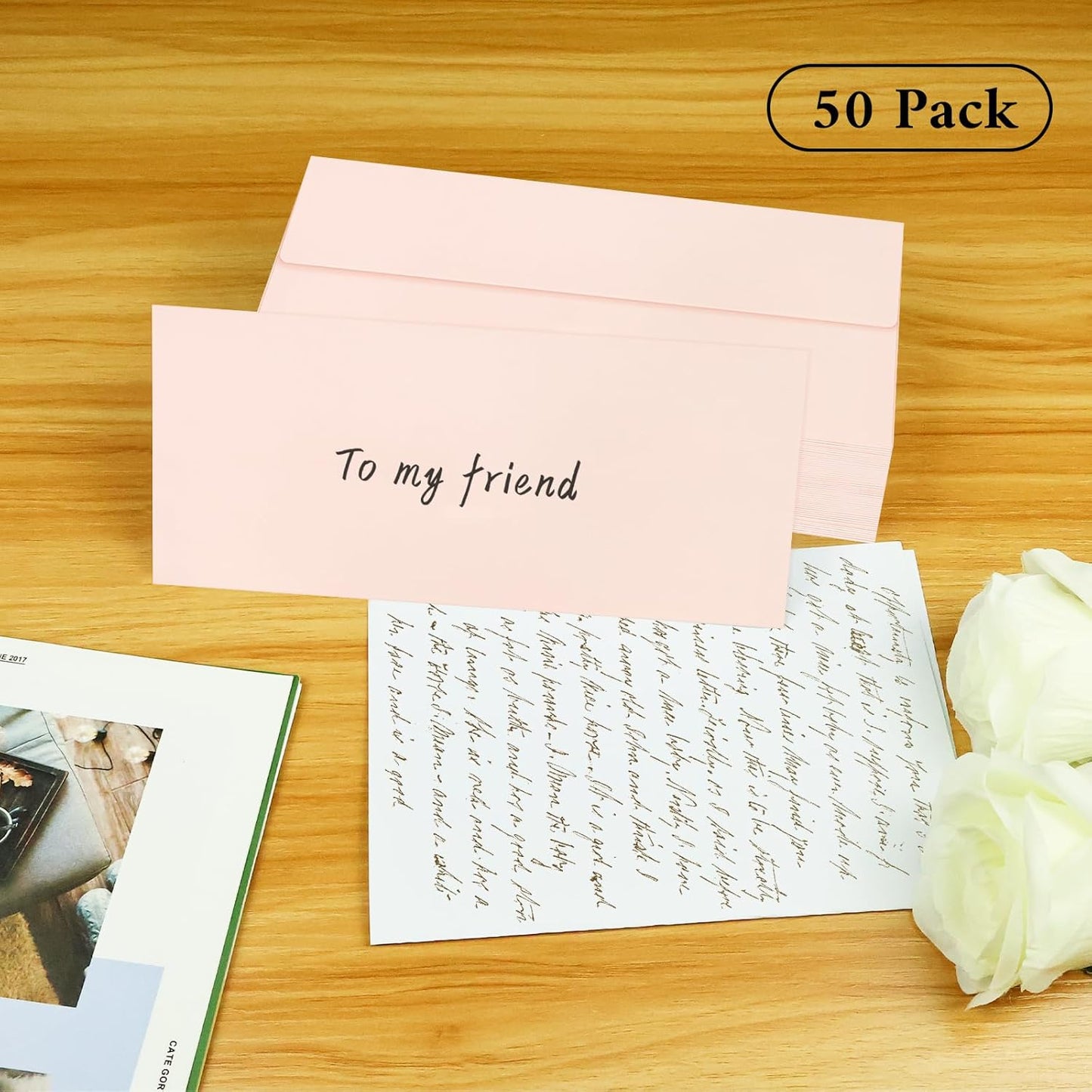 50 Pack #10 Business Envelopes, Blush Pink Standard Envelopes Self Seal, Letter Size Business Mailing Envelopes for Checks Invoices Statements Birthday Graduation Wedding, 4 1/8 x 9 1/2 Inch