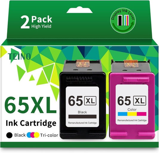 TEINO Remanufactured Ink Cartridge Replacement for HP 65 65XL 65 XL use with HP Envy 5055 5052 5058 DeskJet 3755 2655 3752 3720 3722 3723 3758 2652 2622 2624 Printer (Black Tri-Color, Combo Pack)