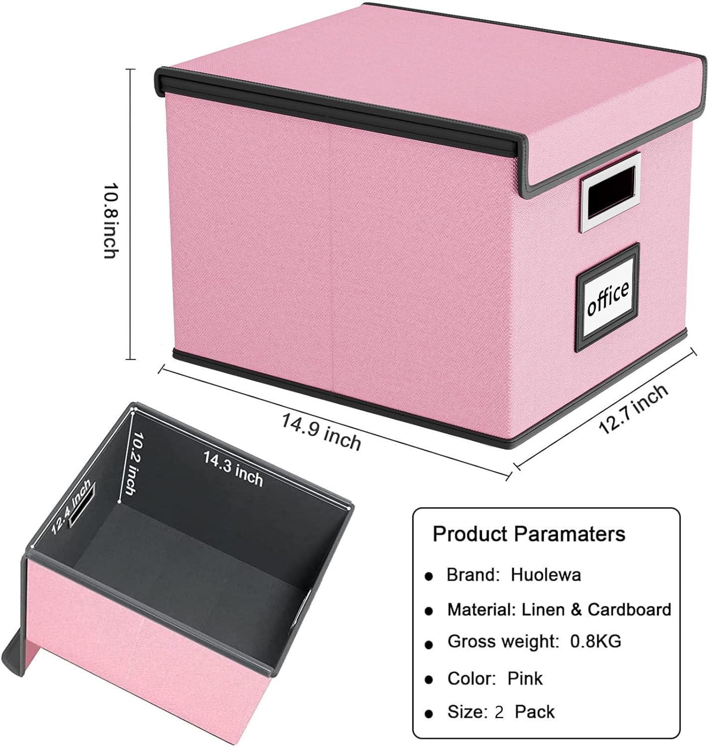 Huolewa Collapsible File Storage Organizer Boxes with Lids, Linen Document Storage, Universal Hanging Filing Organization Boxes for Letter/Legal, Decorative Office/Home File Bins - Boxes Only(2 Pack)