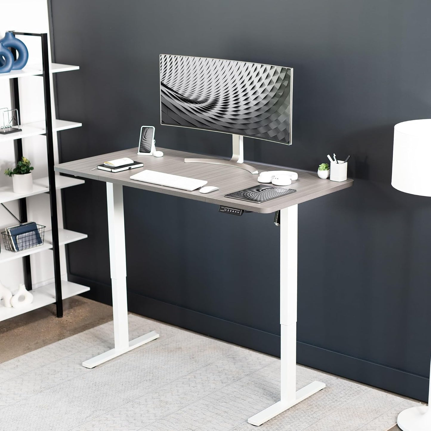 VIVO Electric 60 x 30 in Standing Desk, Memory Height Adjustment, 1B Series, Dark Gray Top White Frame, DESK-KIT-1W6G-30