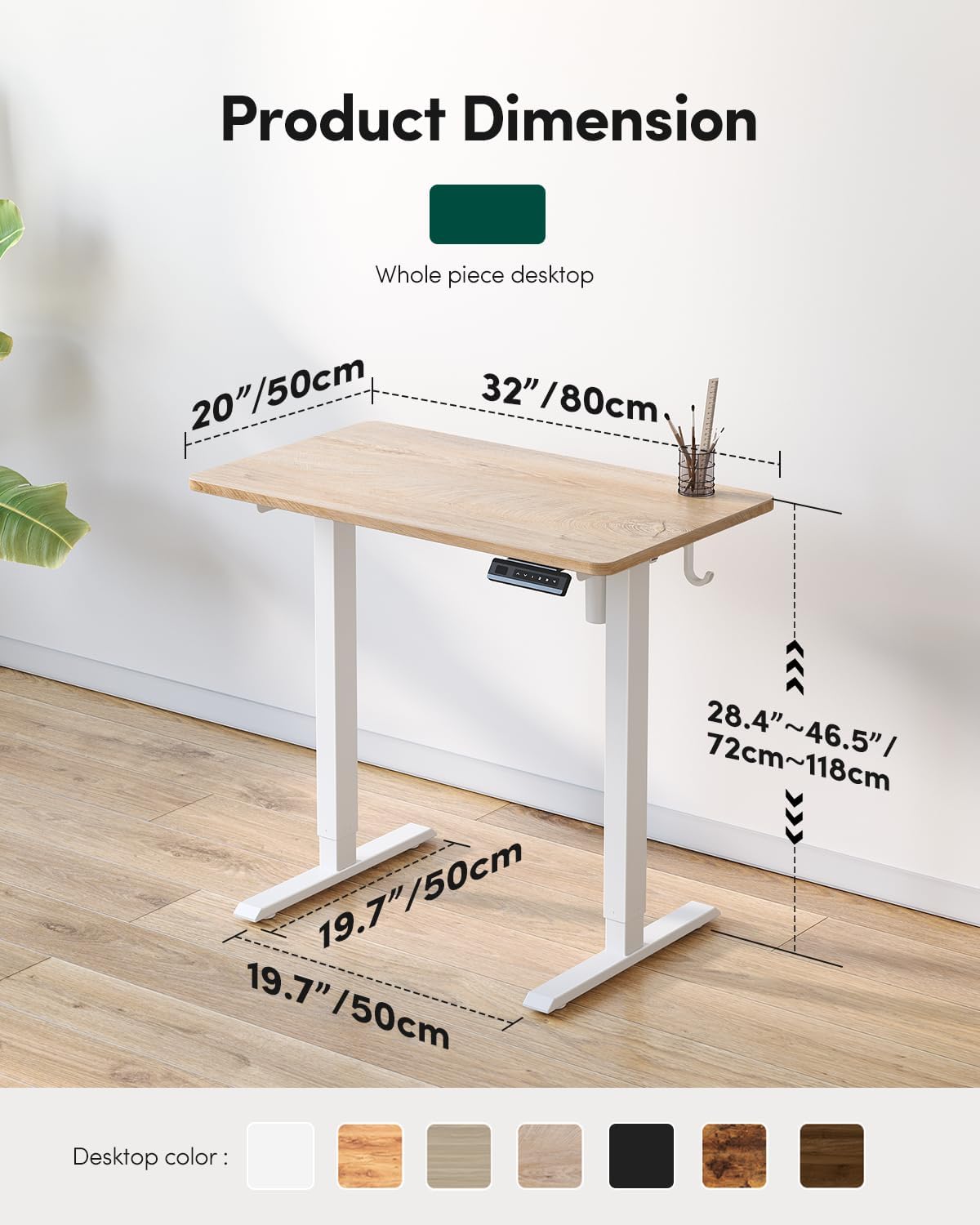 FEZIBO One-Piece Standing Desk Adjustable Height Stand up Home Office Desk, 32x24 Inch Electric Standing Computer Desk, with 4 Memory Presets, Fixable casters, Maple