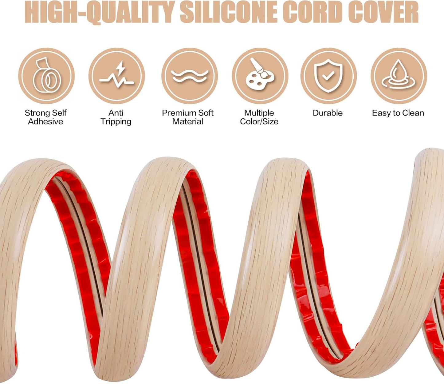 Floor Cord Cover Self Adhesive Cord Hider,3.3FT Cable Management, Extension Strip Protector for Wires, Prevent Cable Trips for Offices, Gyms, Exhibitions Cavity:0.3"(W) x 0.28"(H) Yellow Wood