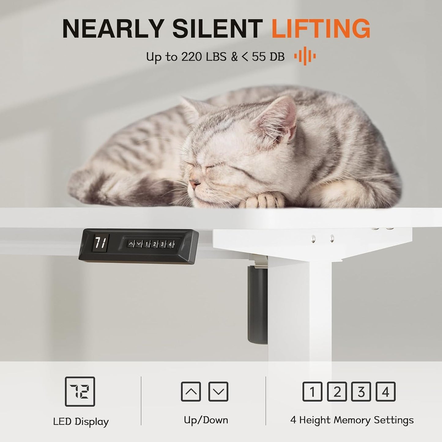 Furmax Electric Standing Desk, 59 x 24 Inches Height Adjustable Desk with Wheels, Home Office Computer Desk with Management Box (White)