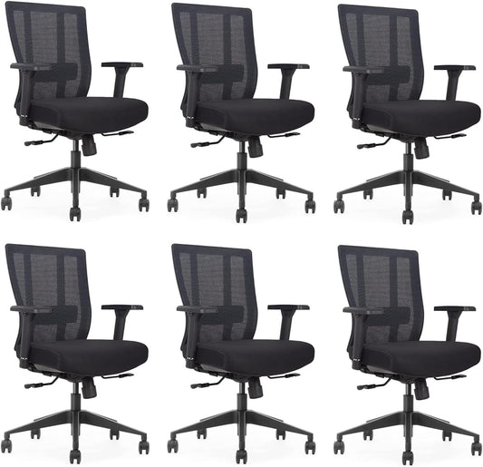 Bitchair Ergonomic Mesh Conference Room Chair - Adjustable Lumbar Support Computer Desk Chair with Height Adjustable Arms - Seat Depth Adjustable Office Chair - (Black) (Pack of 6)