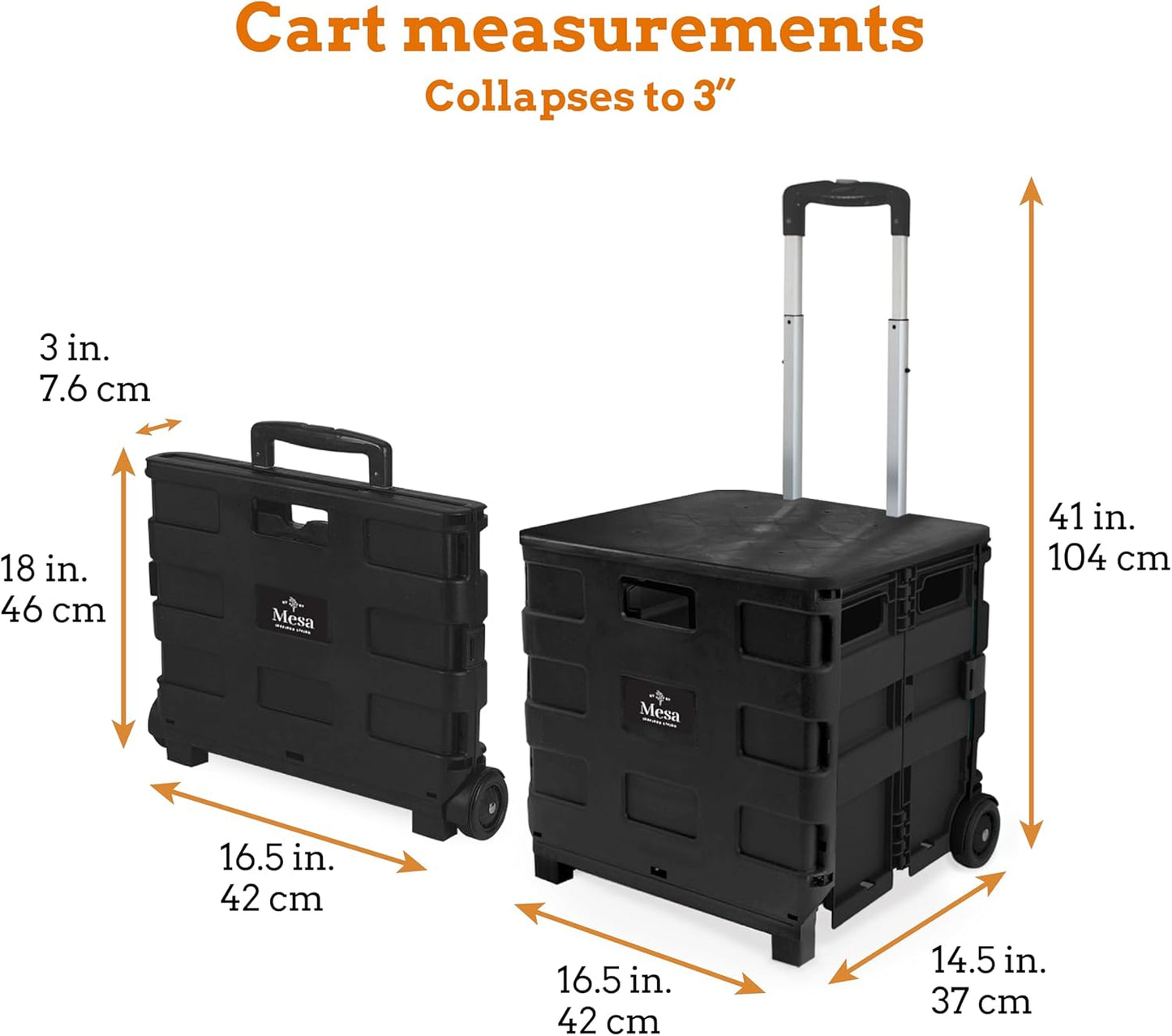 Inspired Living Collapsible Ultra-Slim Pack-N-Roll,2 Wheel Utility Cart w/Lid used as Seat up to 250 Lbs, Telescopic Handle - Super Strong, for Home, Garden, Shopping, Office, School use, Large, Black