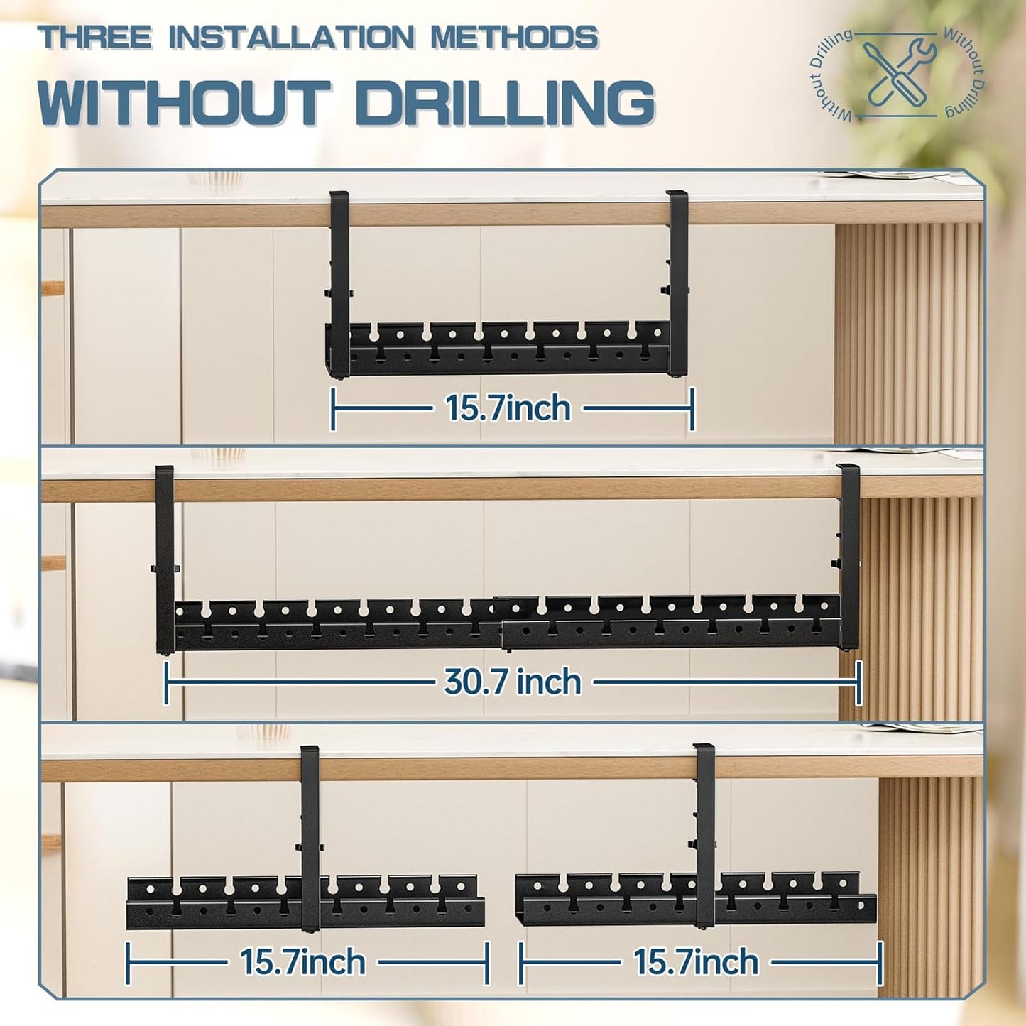 Shikha Under Desk Cable Tray, 15.7"-30.7" Retractable Under Desk Cable Management, No Drilling Cord Organizer with Clamp, Wire Management for Home Office -Black