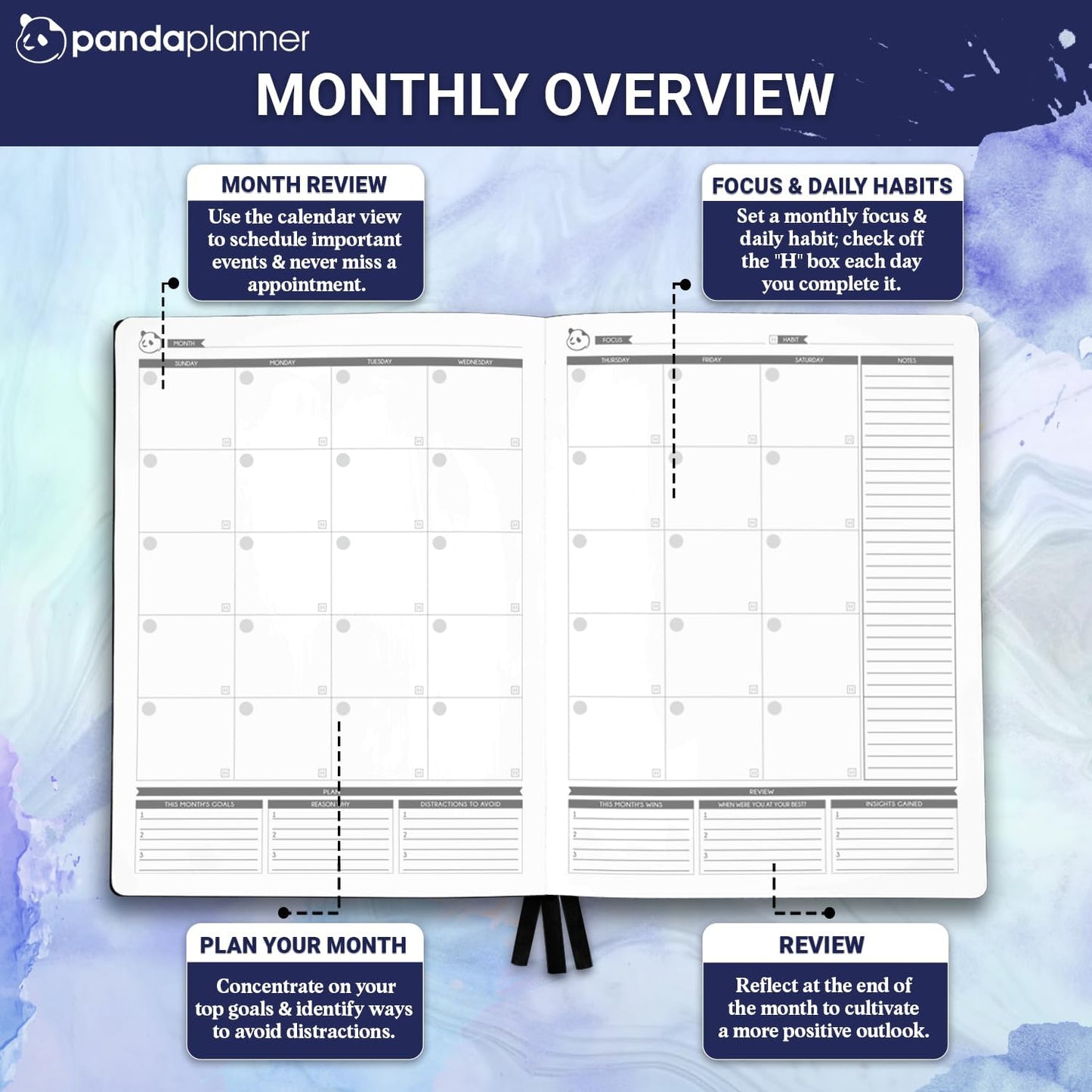 Panda Planner Pro Undated Daily Planner 2025-2026 with Hourly Schedule 8.5"x11" - To Do List Notepad, Daily Journal, Goal Planner, Habit Tracker, Gratitude Journal - Home/Office Supplies - Purple