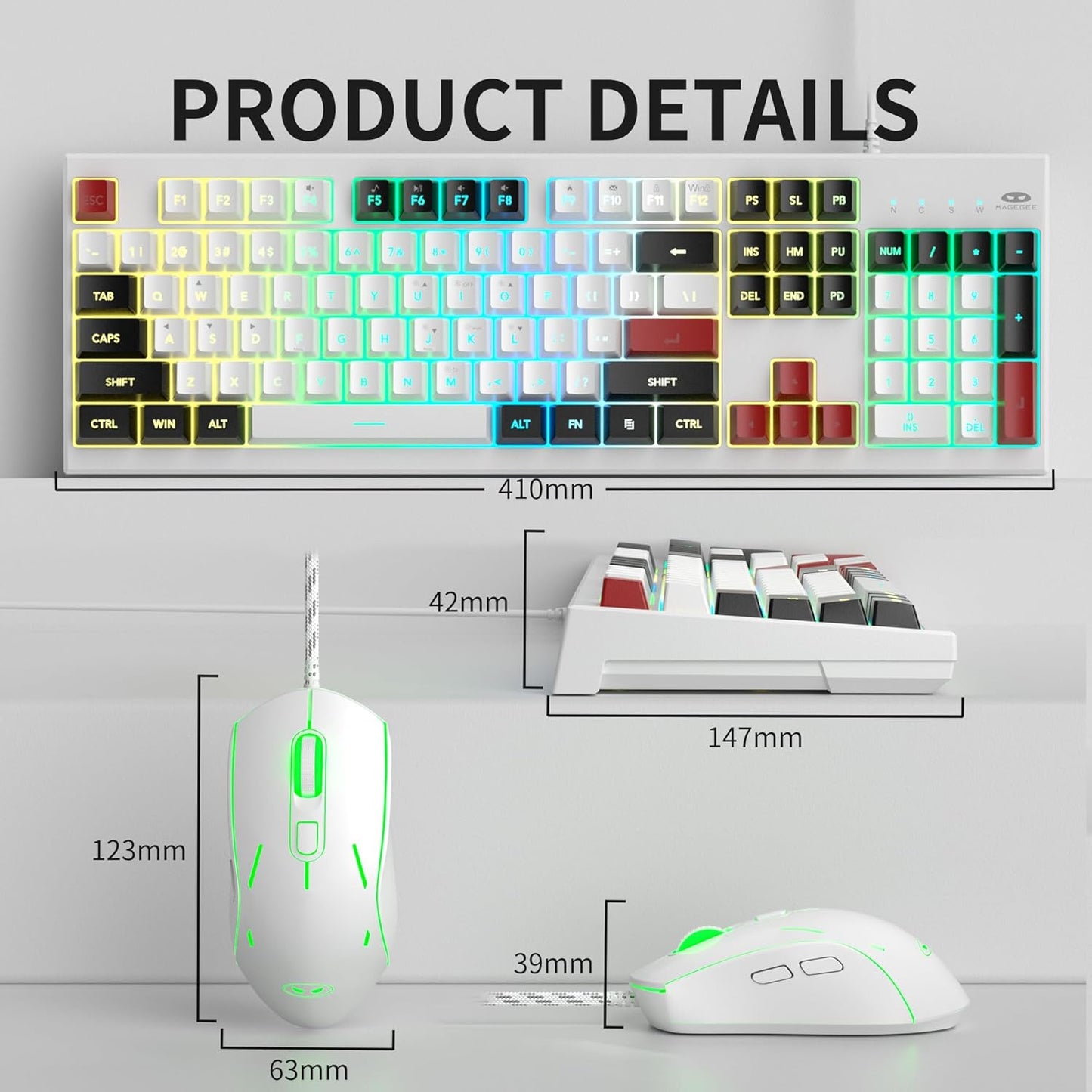 MageGee Creamy Keyboard and Mouse Comb,K2 Classic Keyboard Wired RGB Backlit Keyboard 104 Waterproof Ergonomic Keyboard,PC Keyboard for PC/loptop/MAC - Knight Red