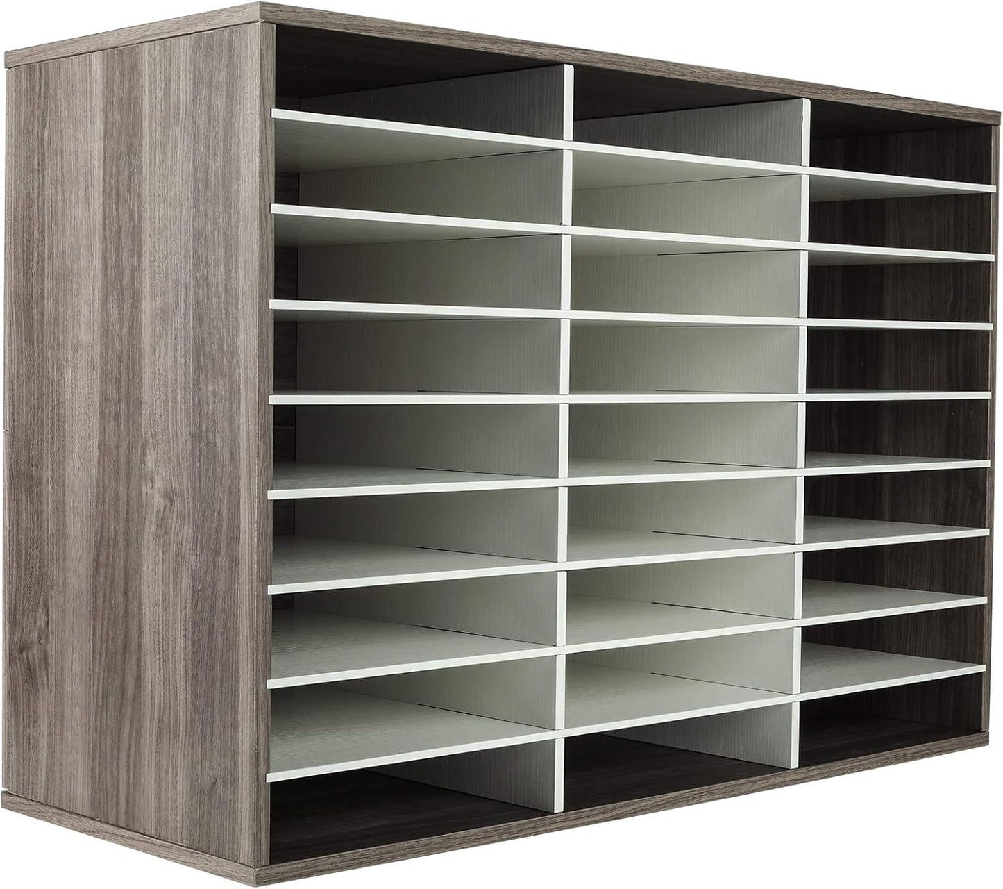 TQVAI Wood Adjustable Literature Organizer Desktop File Sorter Mail Center Paper Storage Cabinet Home & Office Mailbox School Classroom Keepers, 27 Slots Compartments, Retro Grey/White