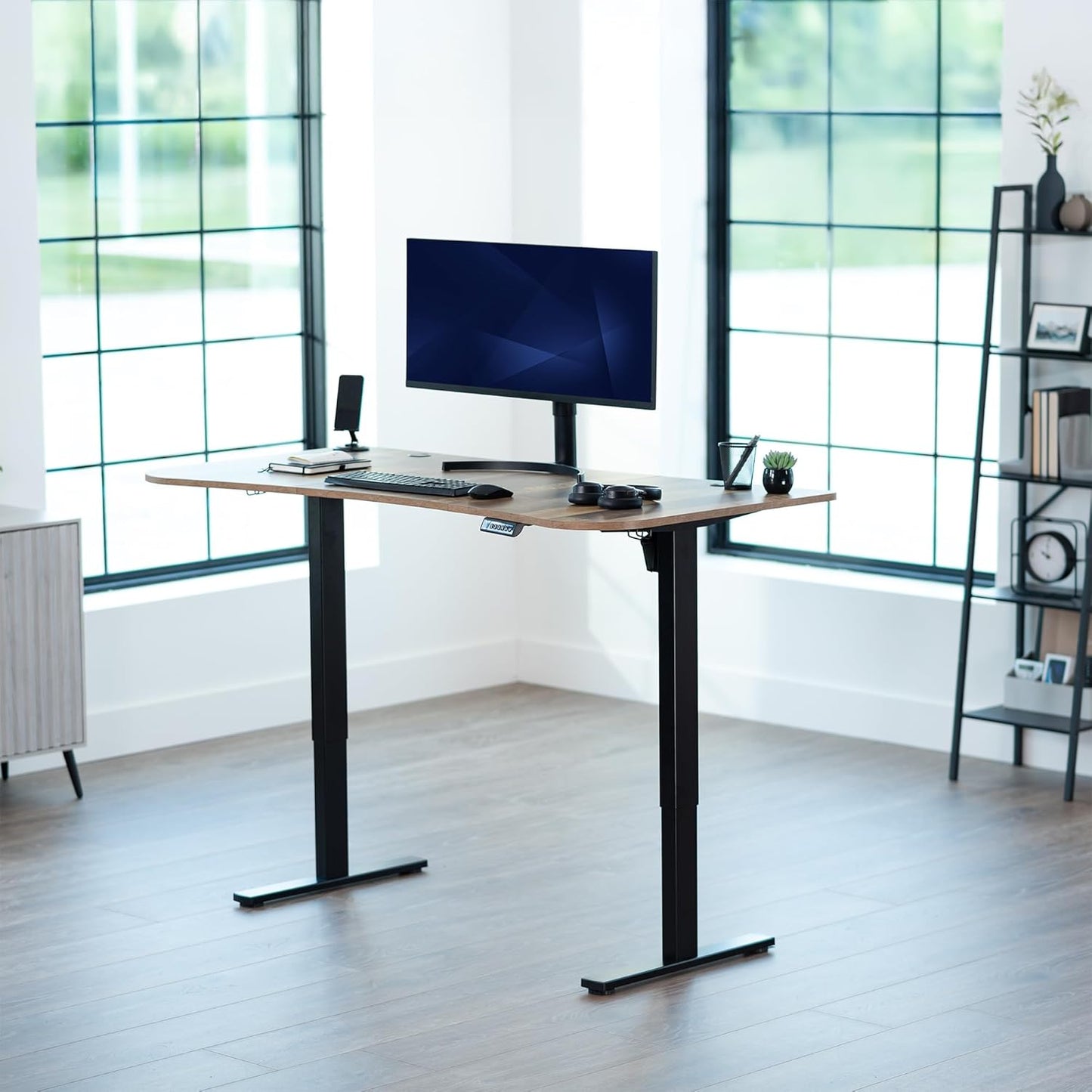 VIVO Electric 63 x 32 in Standing Desk, Memory Height Adjustment, 1B Series, Reclaimed Wood Top Black Frame, DESK-KIT-1B1P