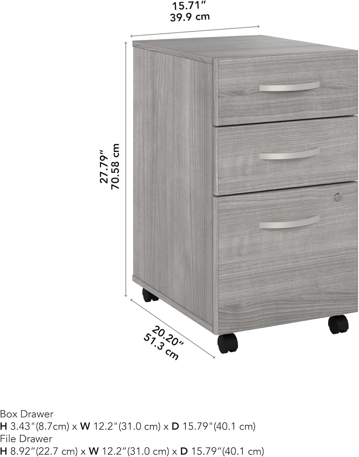 Bush Business Furniture Studio C 3 Drawer Mobile File Cabinet in Platinum Gray | Assembled Office Storage Unit for Home or Commercial Spaces