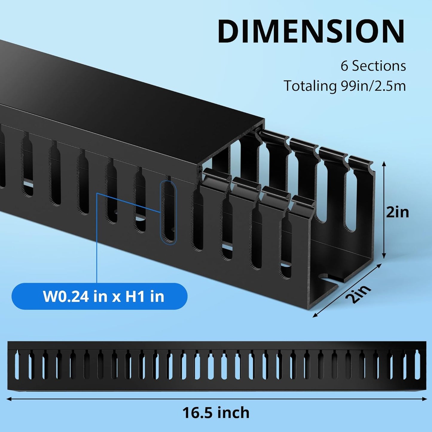 ZhiYo 99in(6X L16.5in) Professional Server Rack Cable Management Raceway, H2in x W2in Cable Raceway Kit, Electrically Safe PVC Open Slot Wire Raceway for Under Desk/Computer/Network Cords, Black